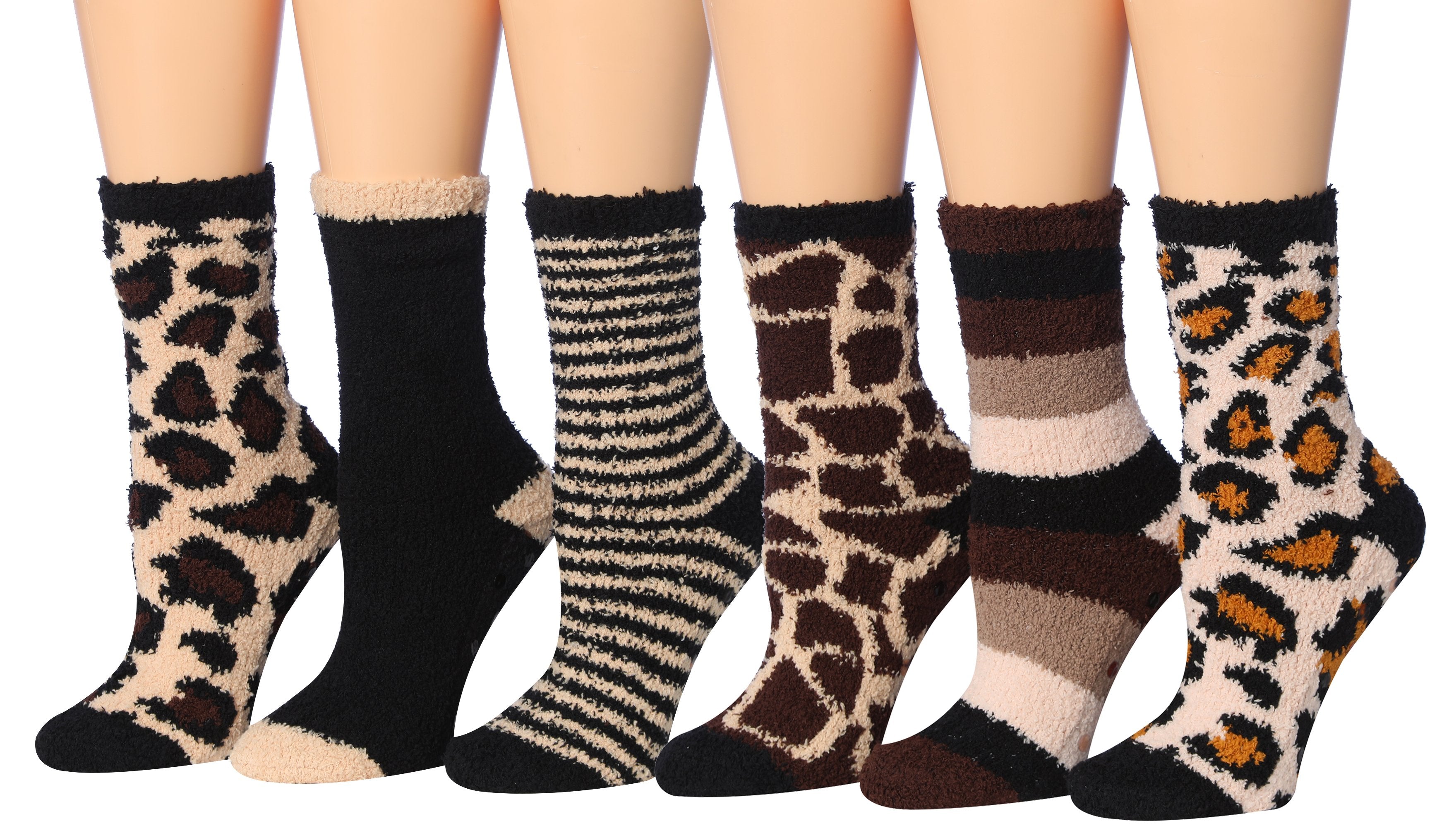 Tipi Toe Women's 6-Pairs Cozy Microfiber Anti-Skid Soft Fuzzy Crew Socks