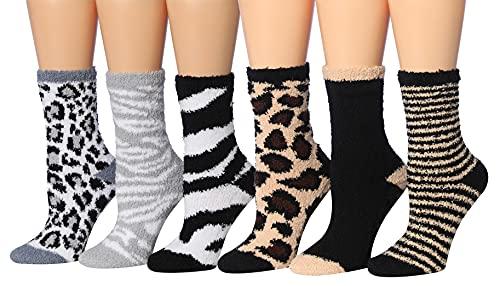 Tipi Toe Women's 6-Pairs Cozy Microfiber Anti-Skid Soft Fuzzy Crew Socks