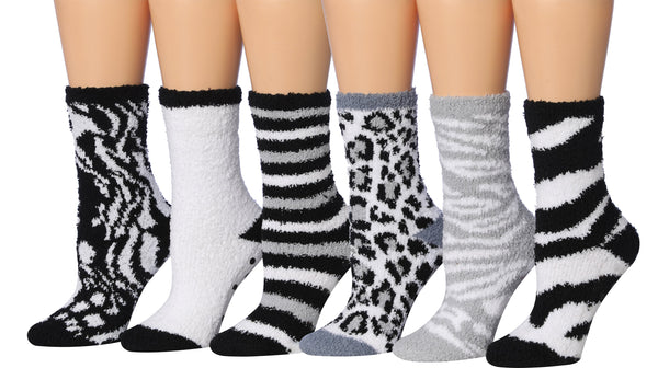 Tipi Toe Women's 6-Pairs Cozy Microfiber Anti-Skid Soft Fuzzy Crew Socks