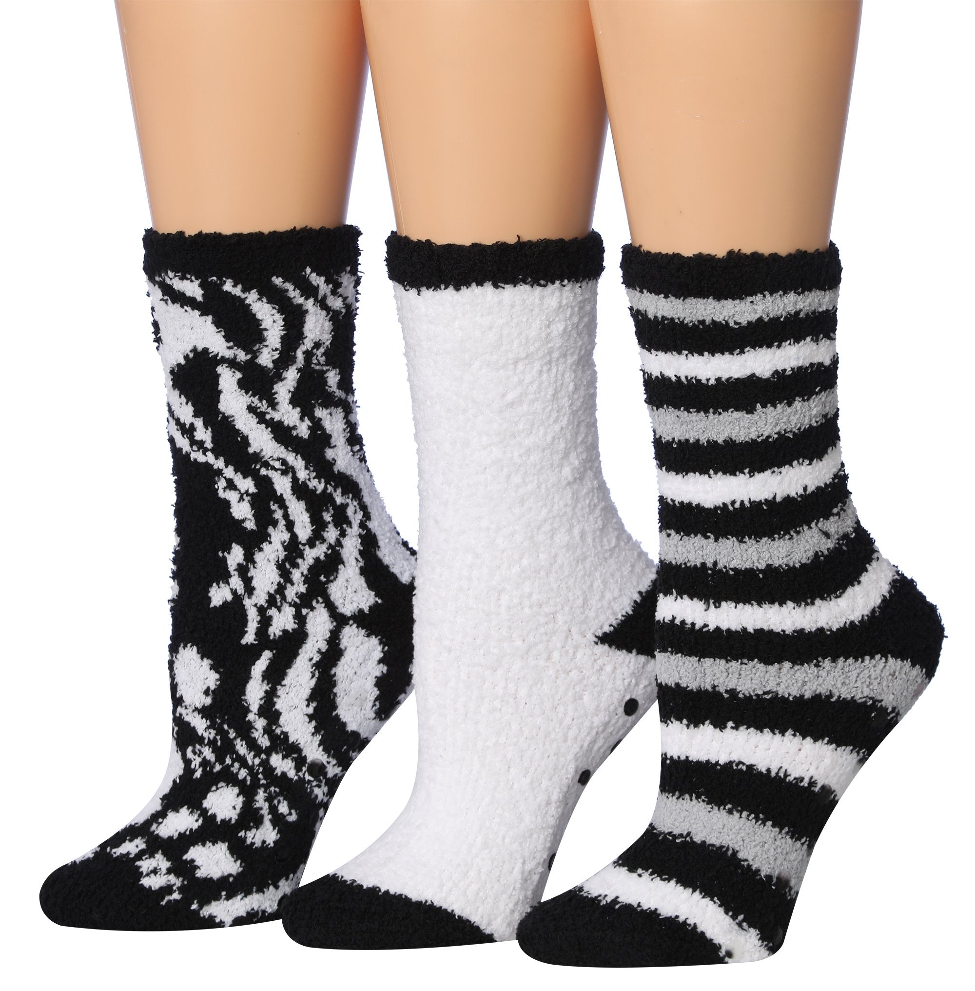 Tipi Toe Women's 3-Pairs Winter Snoflakes Anti-Skid Soft Fuzzy Crew Winter Socks