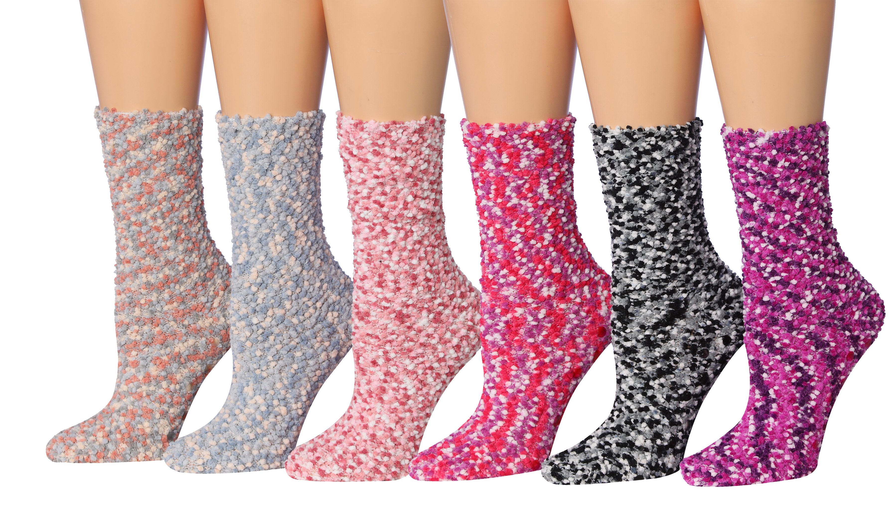 Tipi Toe Women's 6-Pairs Cozy Microfiber Anti-Skid Soft Fuzzy Crew Socks