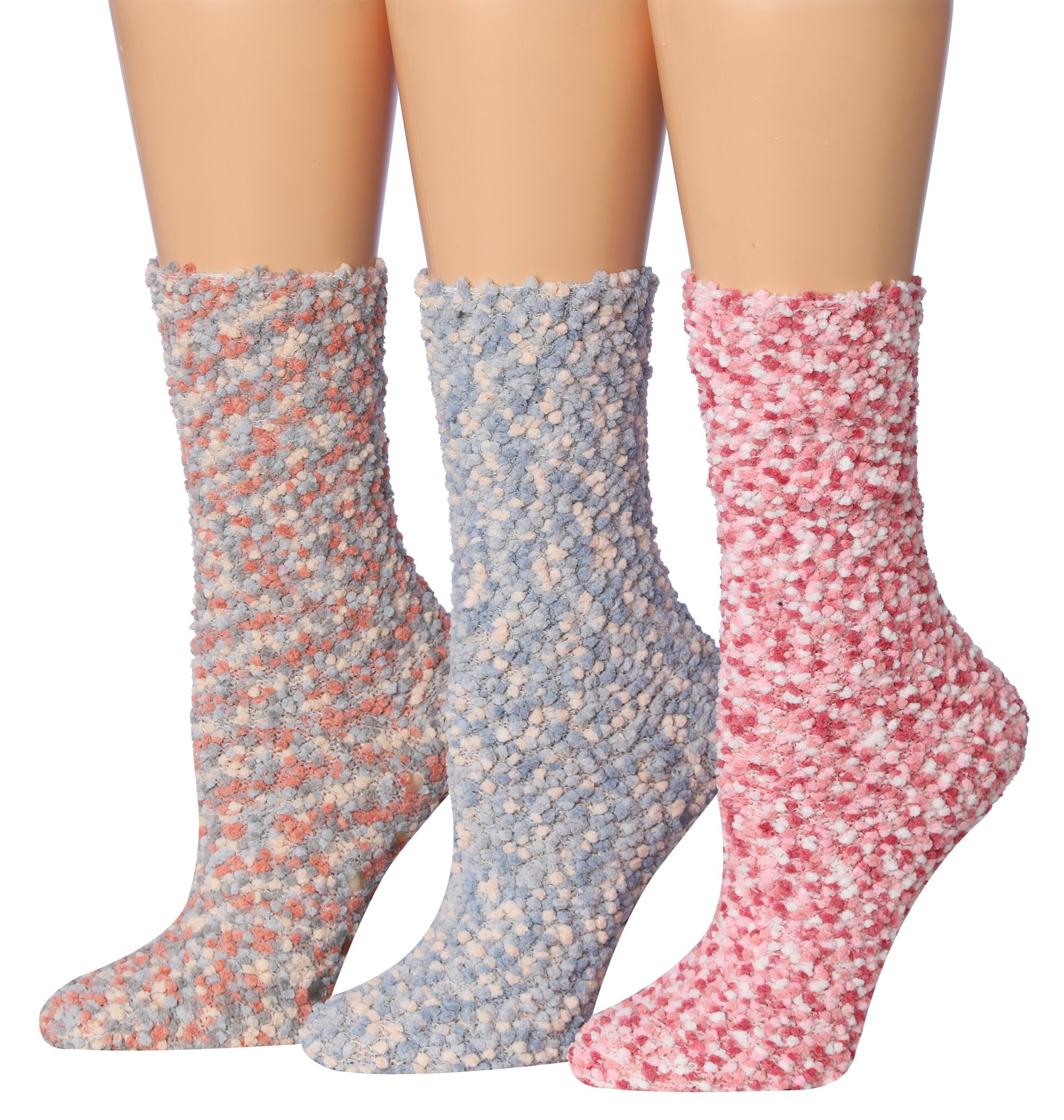 Tipi Toe Women's 3-Pairs Winter Snoflakes Anti-Skid Soft Fuzzy Crew Winter Socks