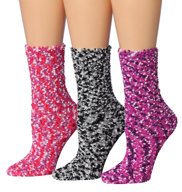 Tipi Toe Women's 3-Pairs Winter Snoflakes Anti-Skid Soft Fuzzy Crew Winter Socks