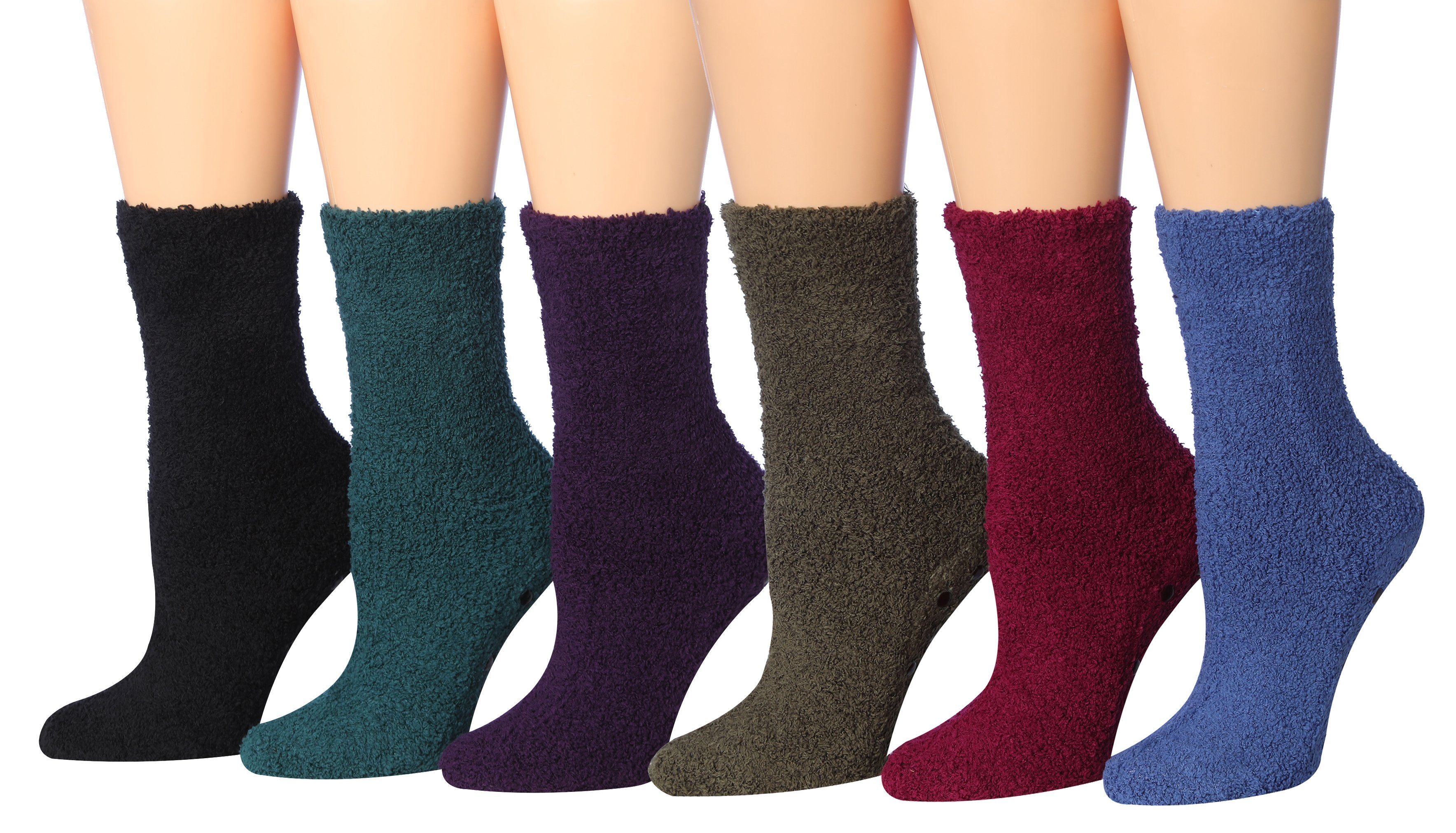 Tipi Toe Women's 6-Pairs Cozy Microfiber Anti-Skid Soft Fuzzy Crew Socks