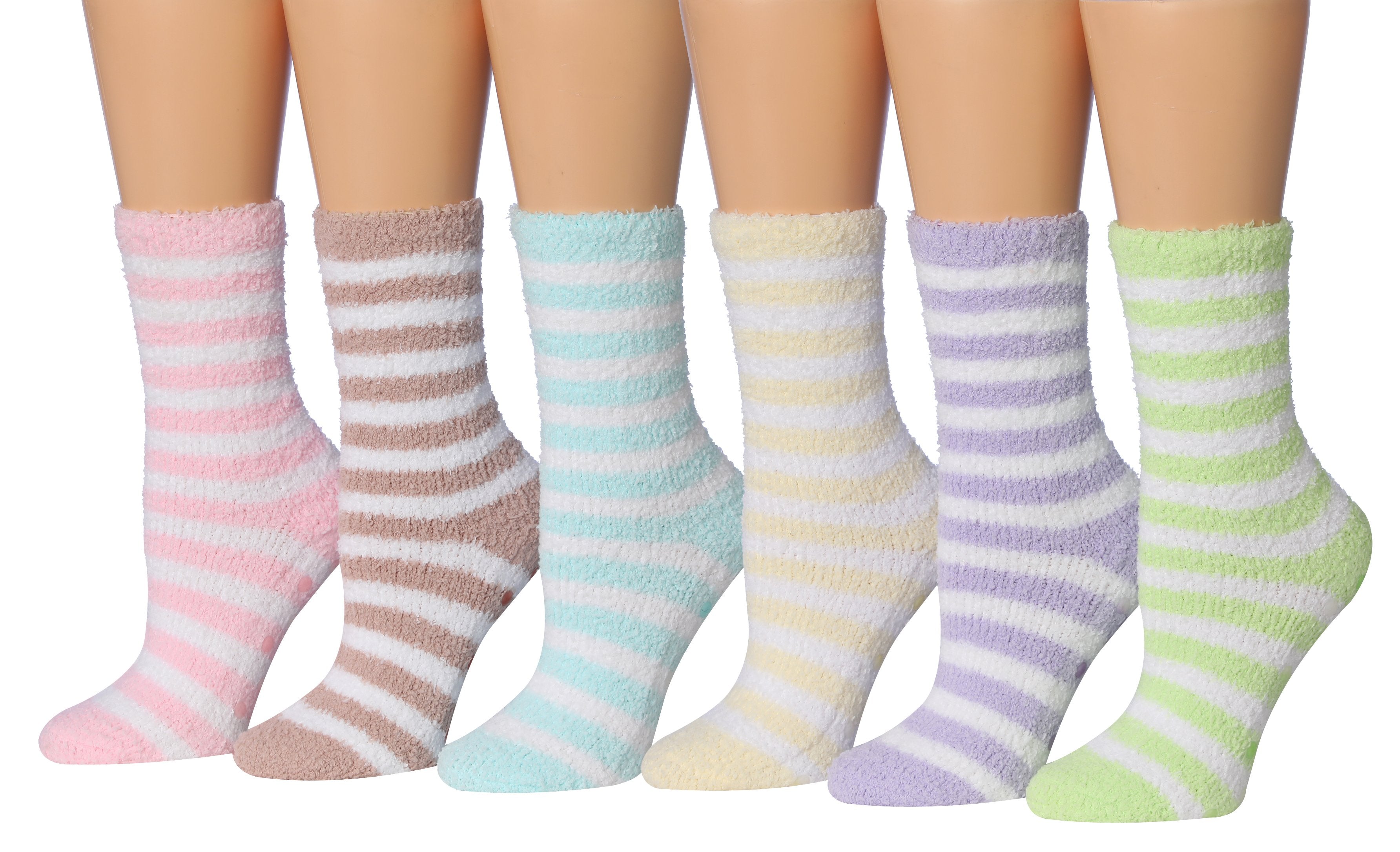 Tipi Toe Women's 6-Pairs Cozy Microfiber Anti-Skid Soft Fuzzy Crew Socks