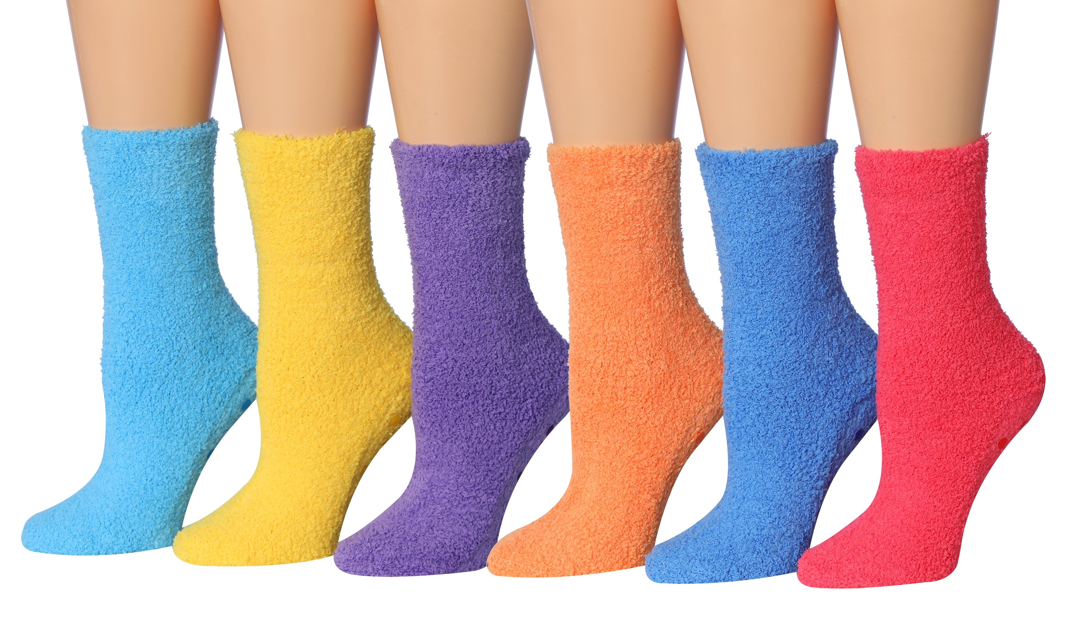 Tipi Toe Women's 6-Pairs Cozy Microfiber Anti-Skid Soft Fuzzy Crew Socks