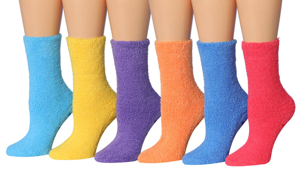 Tipi Toe Women's 6-Pairs Cozy Microfiber Anti-Skid Soft Fuzzy Crew Socks