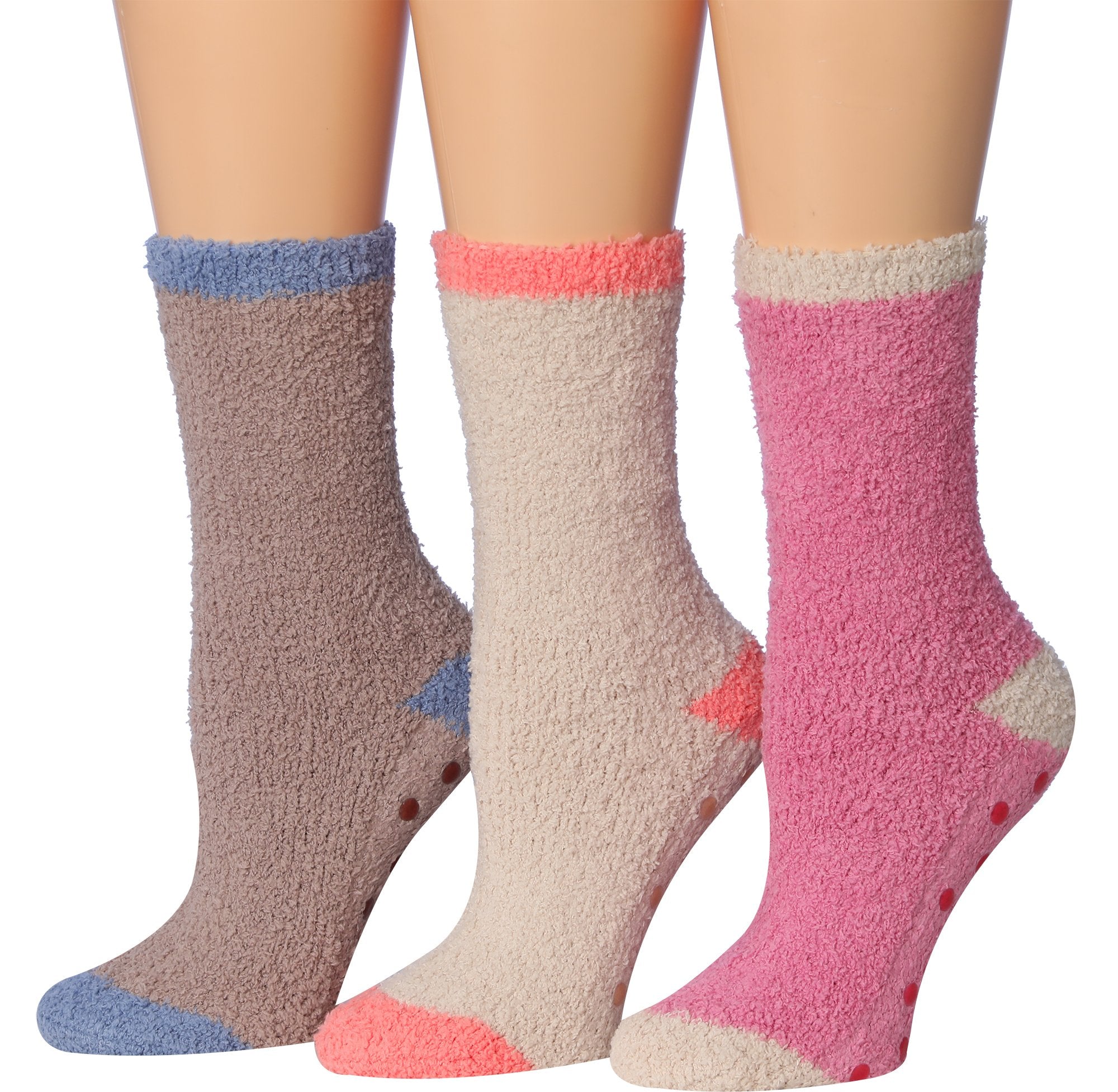 Tipi Toe Women's 3-Pairs Winter Snoflakes Anti-Skid Soft Fuzzy Crew Winter Socks