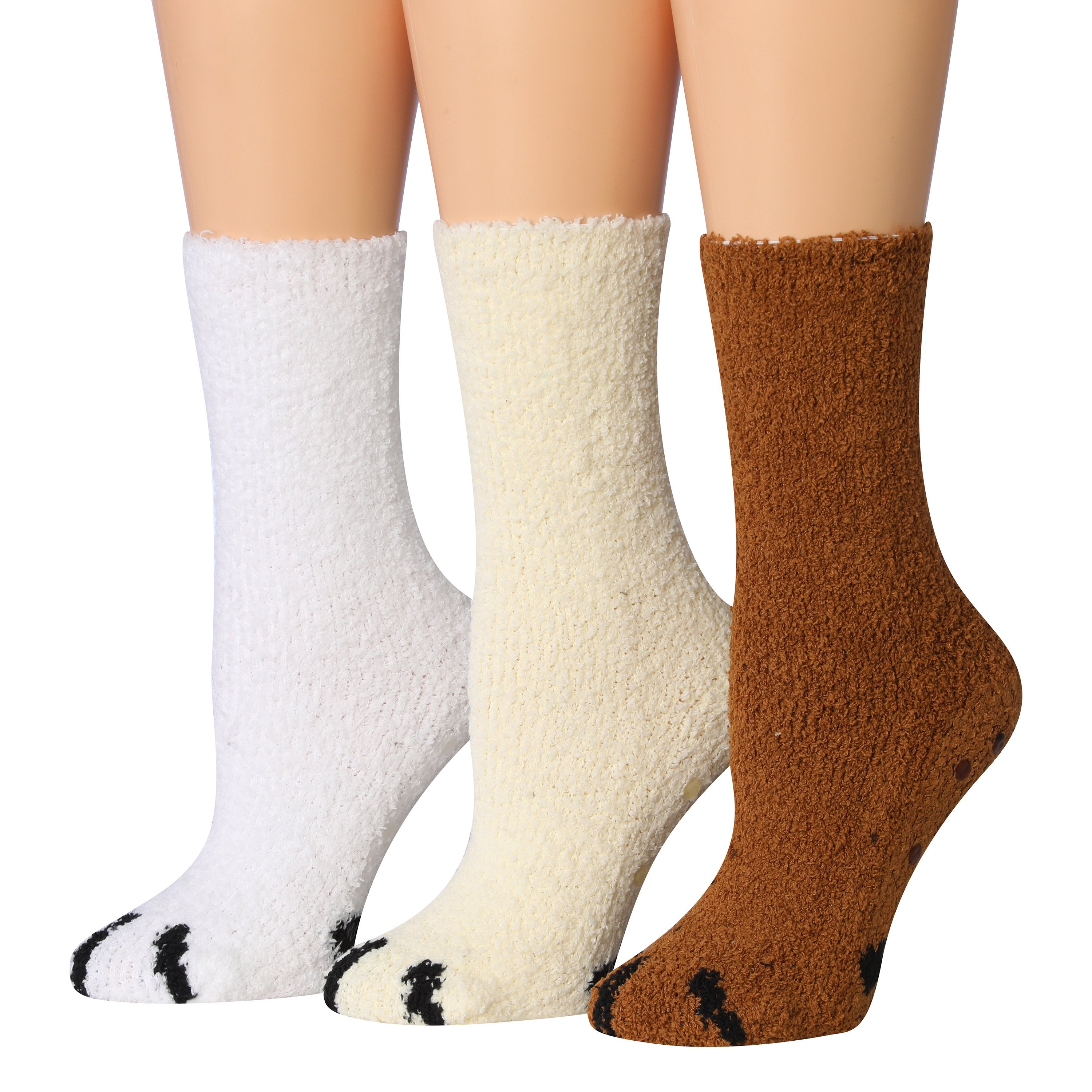 Tipi Toe Women's 3-Pairs Winter Snoflakes Anti-Skid Soft Fuzzy Crew Winter Socks