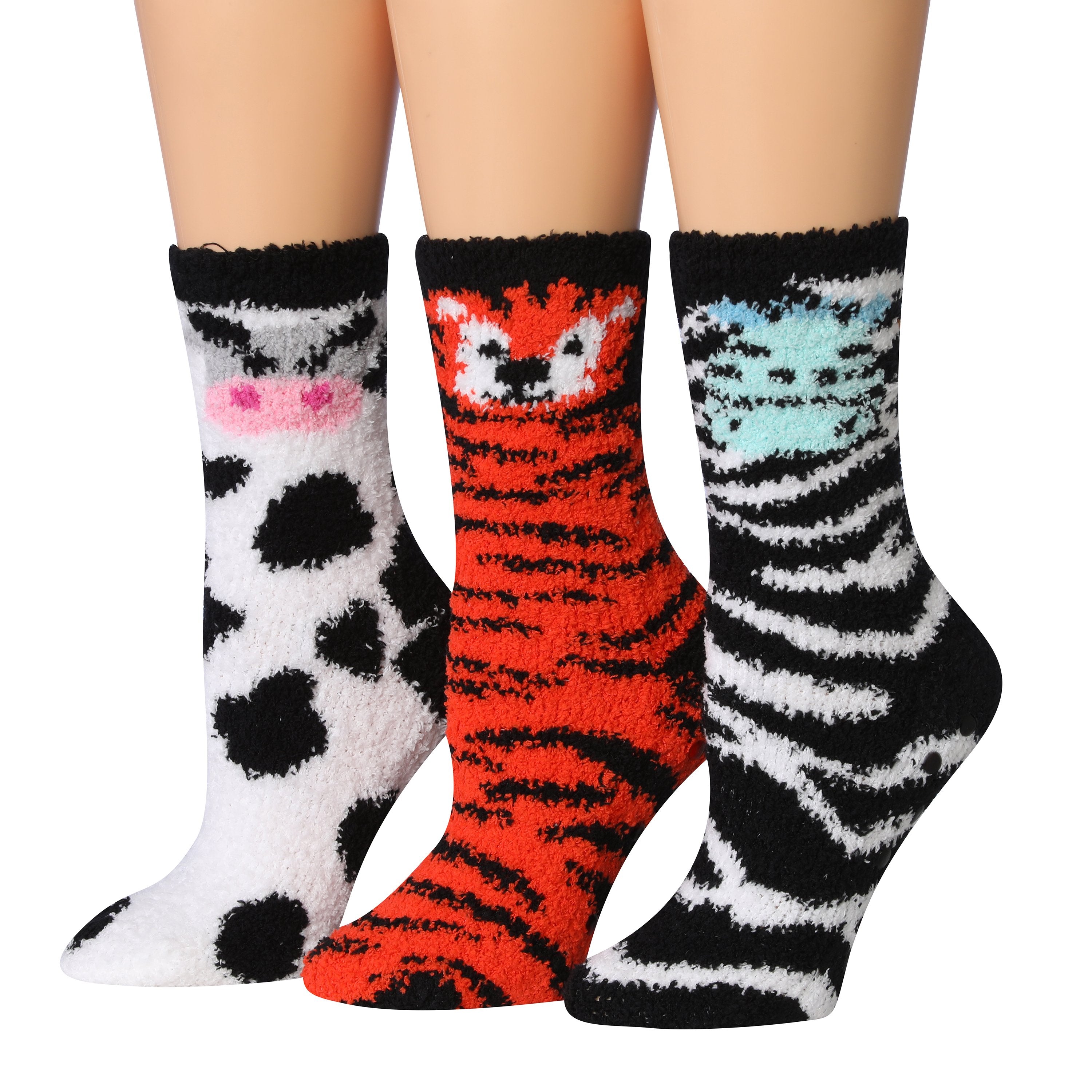 Tipi Toe Women's 3-Pairs Winter Snoflakes Anti-Skid Soft Fuzzy Crew Winter Socks