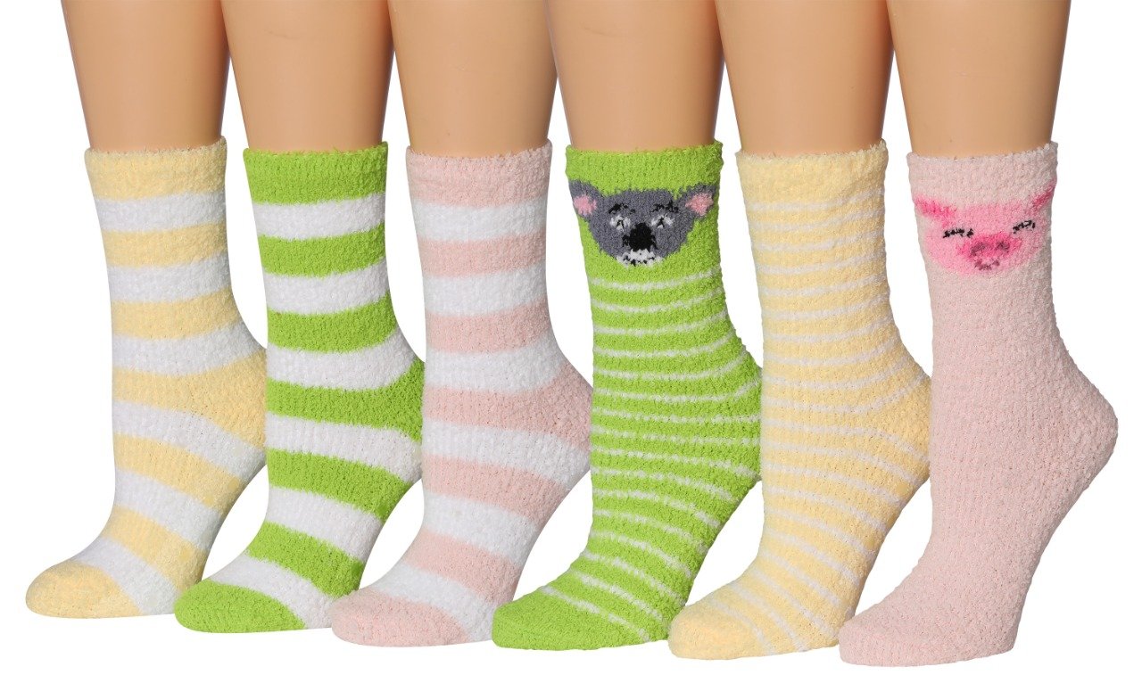 Tipi Toe Women's 6-Pairs Cozy Microfiber Anti-Skid Soft Fuzzy Crew Socks