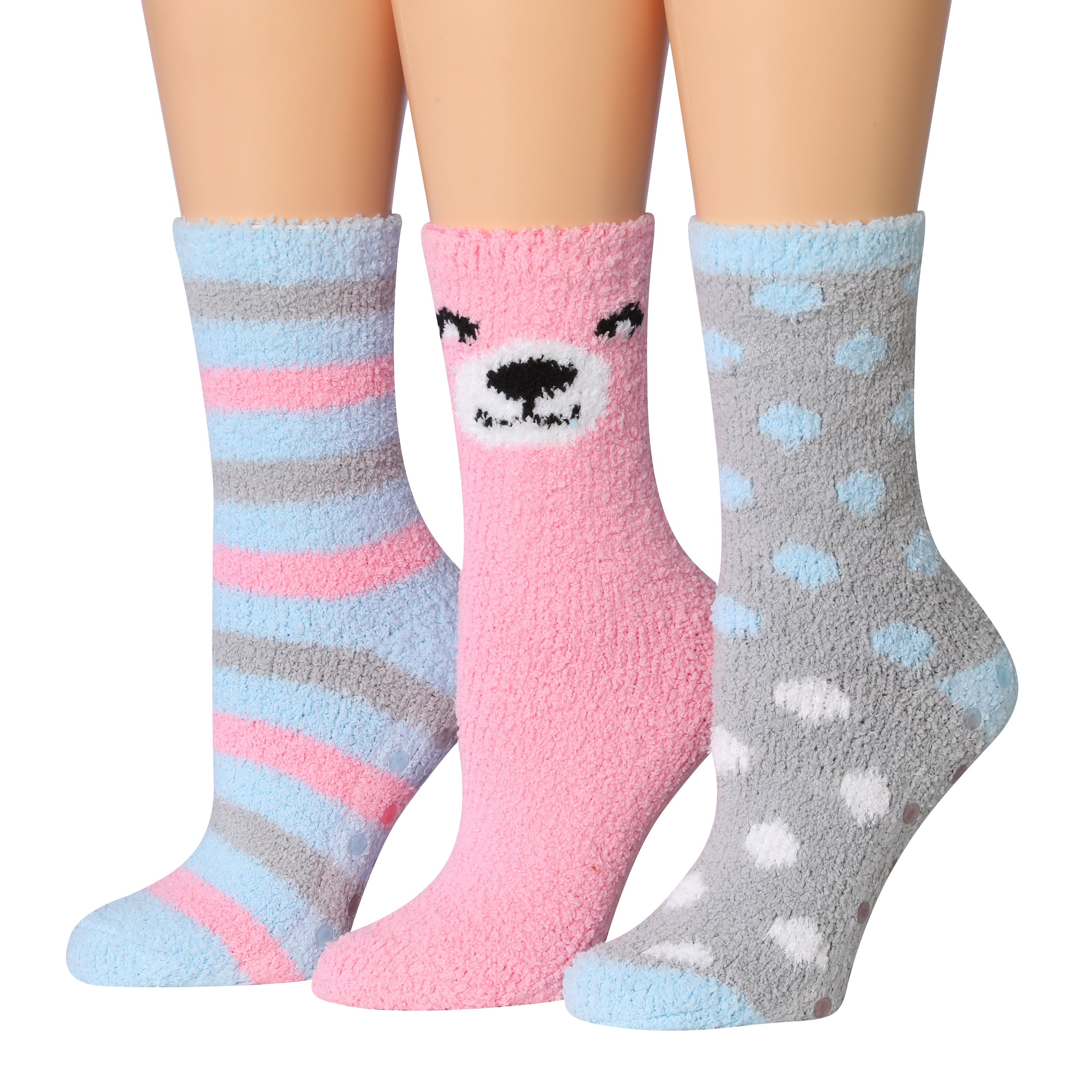 Tipi Toe Women's 3-Pairs Winter Snoflakes Anti-Skid Soft Fuzzy Crew Winter Socks