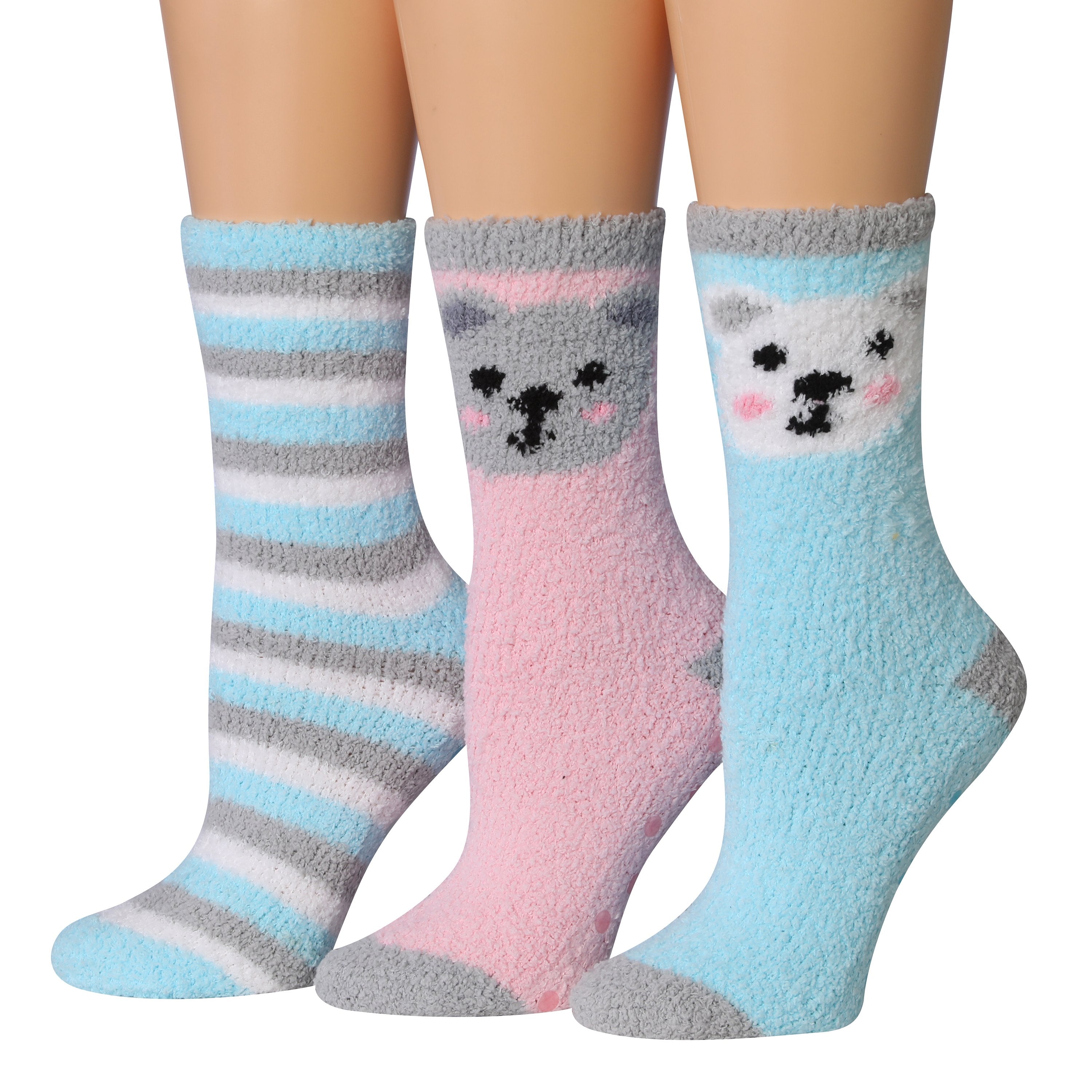 Tipi Toe Women's 3-Pairs Winter Snoflakes Anti-Skid Soft Fuzzy Crew Winter Socks