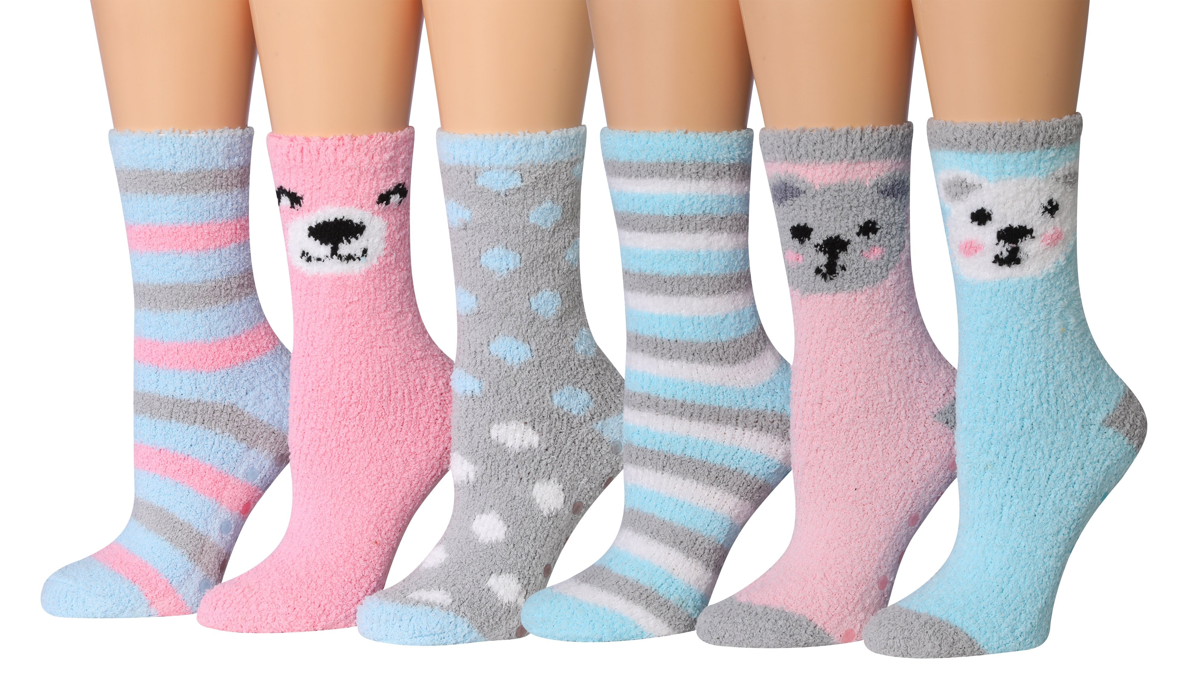 Tipi Toe Women's 6-Pairs Cozy Microfiber Anti-Skid Soft Fuzzy Crew Socks