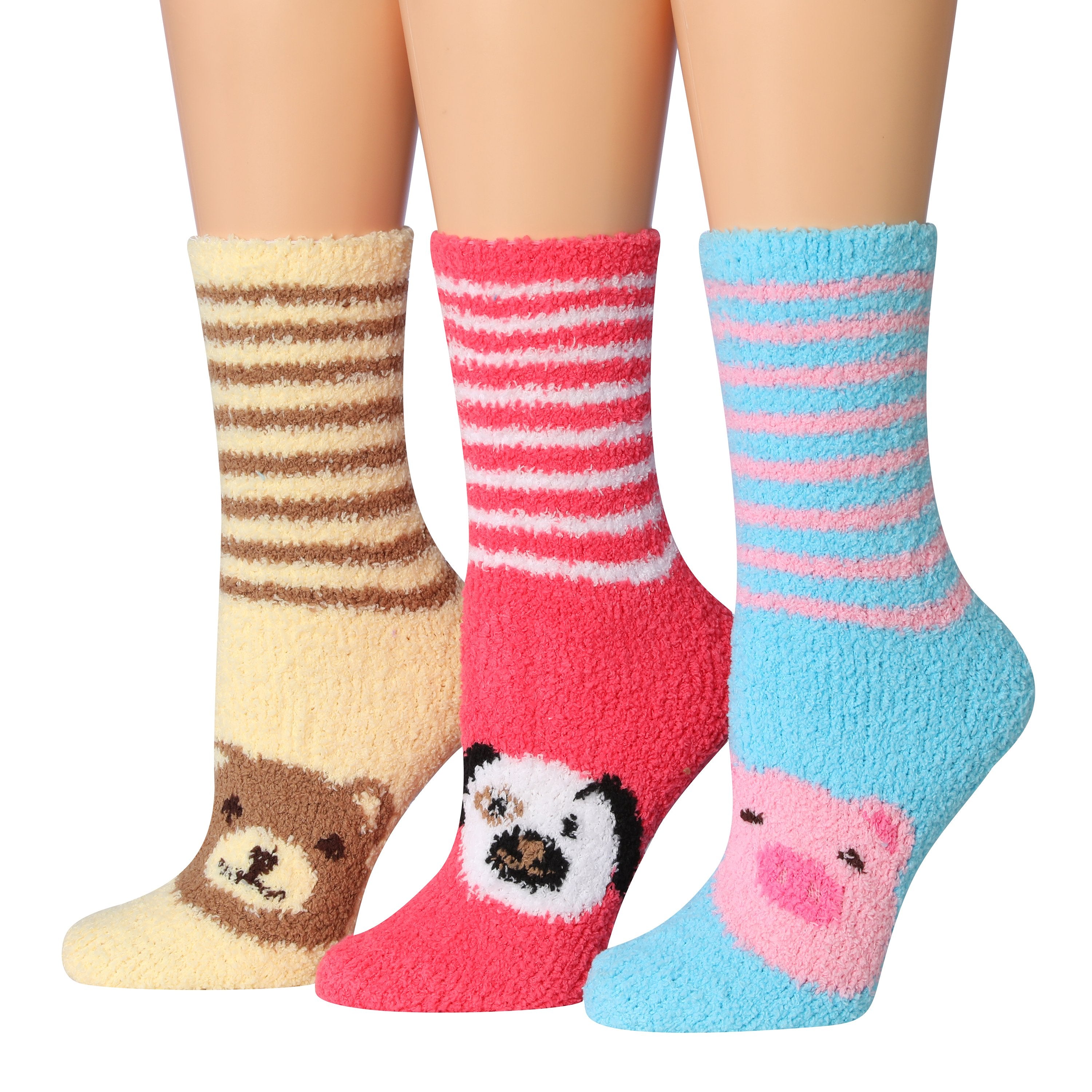 Tipi Toe Women's 3-Pairs Winter Snoflakes Anti-Skid Soft Fuzzy Crew Winter Socks