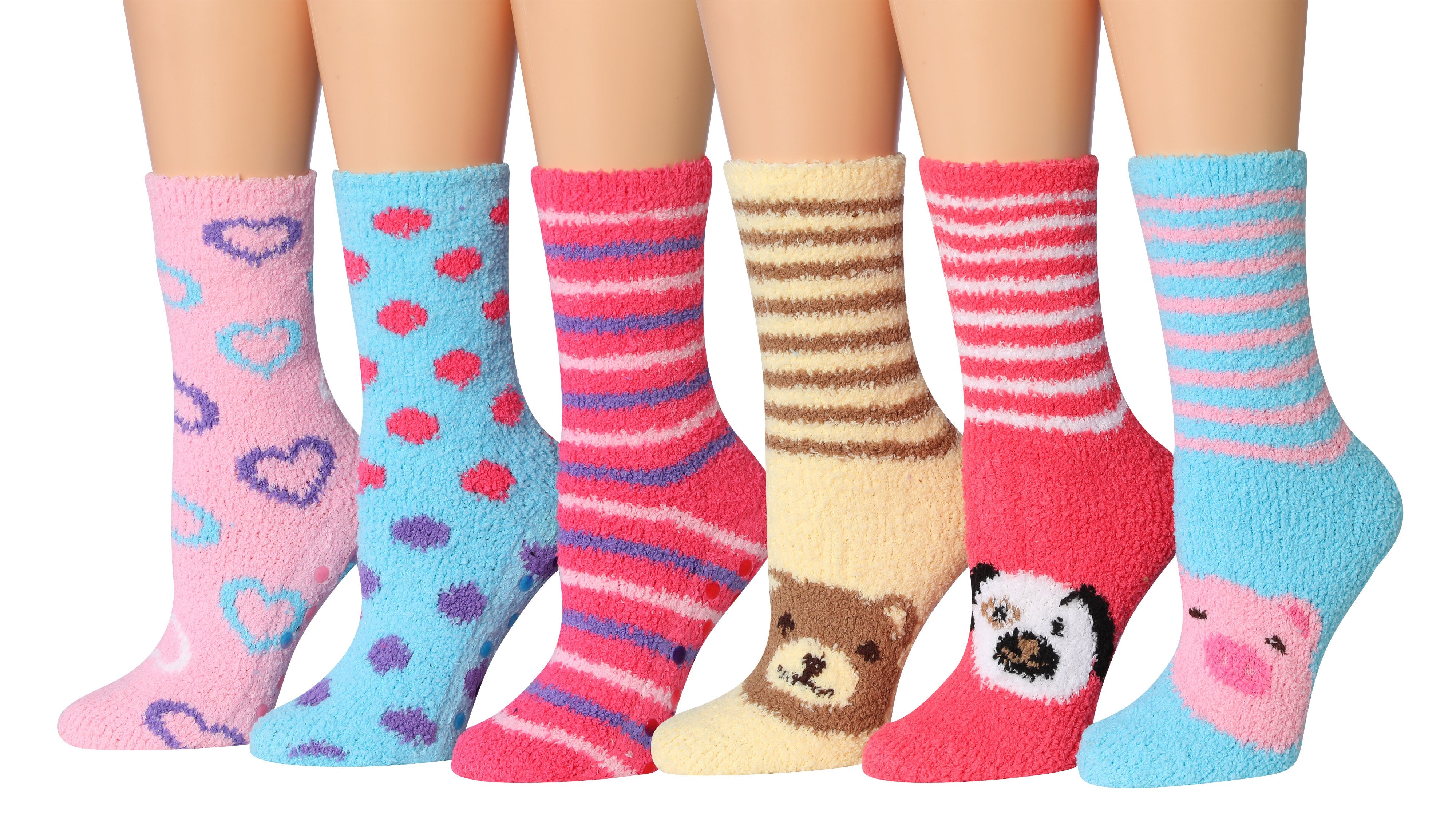 Tipi Toe Women's 6-Pairs Cozy Microfiber Anti-Skid Soft Fuzzy Crew Socks