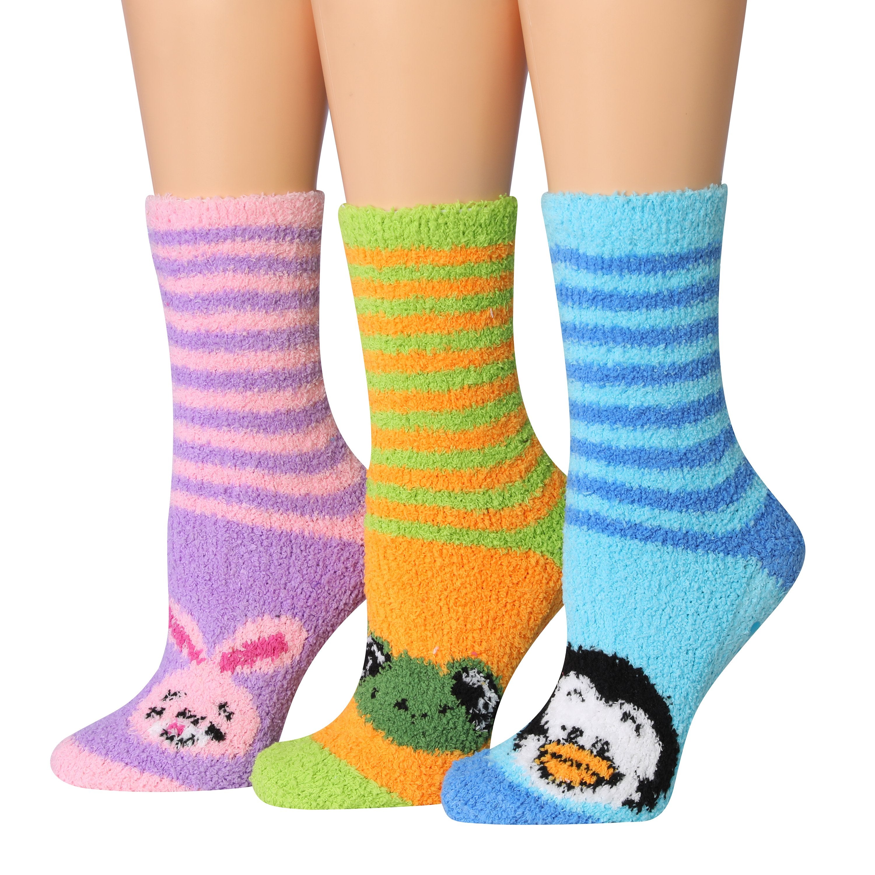 Tipi Toe Women's 3-Pairs Winter Snoflakes Anti-Skid Soft Fuzzy Crew Winter Socks