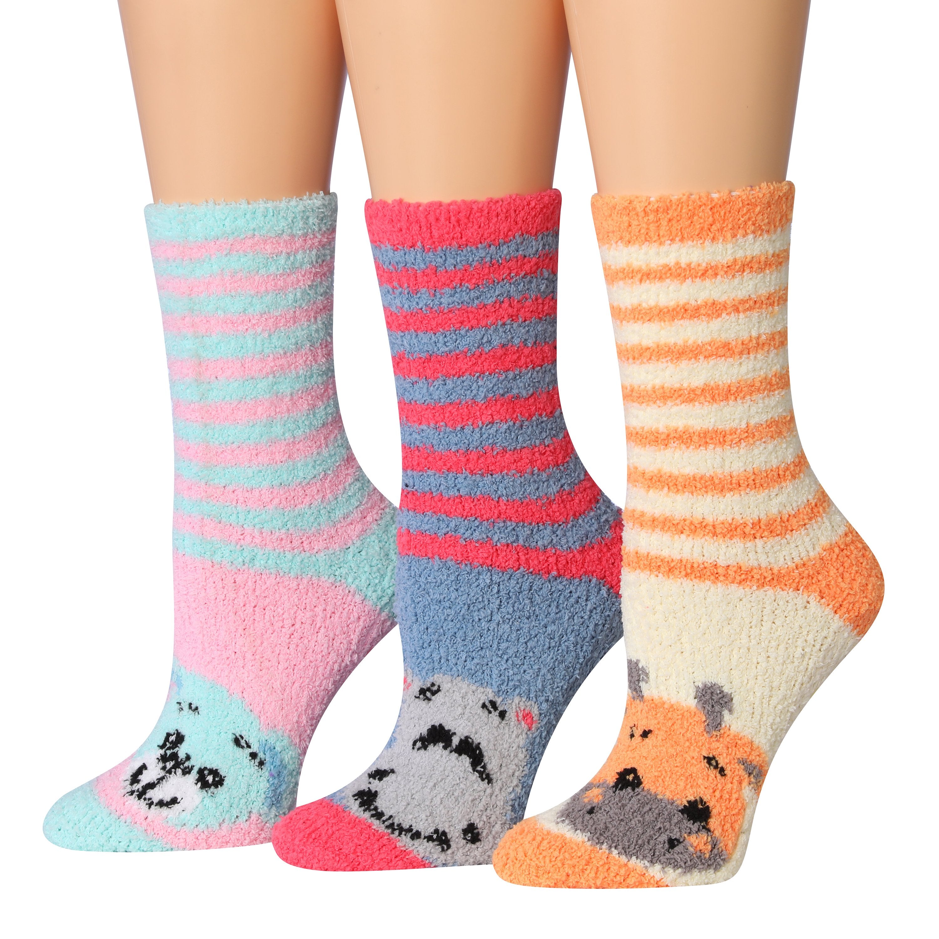 Tipi Toe Women's 3-Pairs Winter Snoflakes Anti-Skid Soft Fuzzy Crew Winter Socks