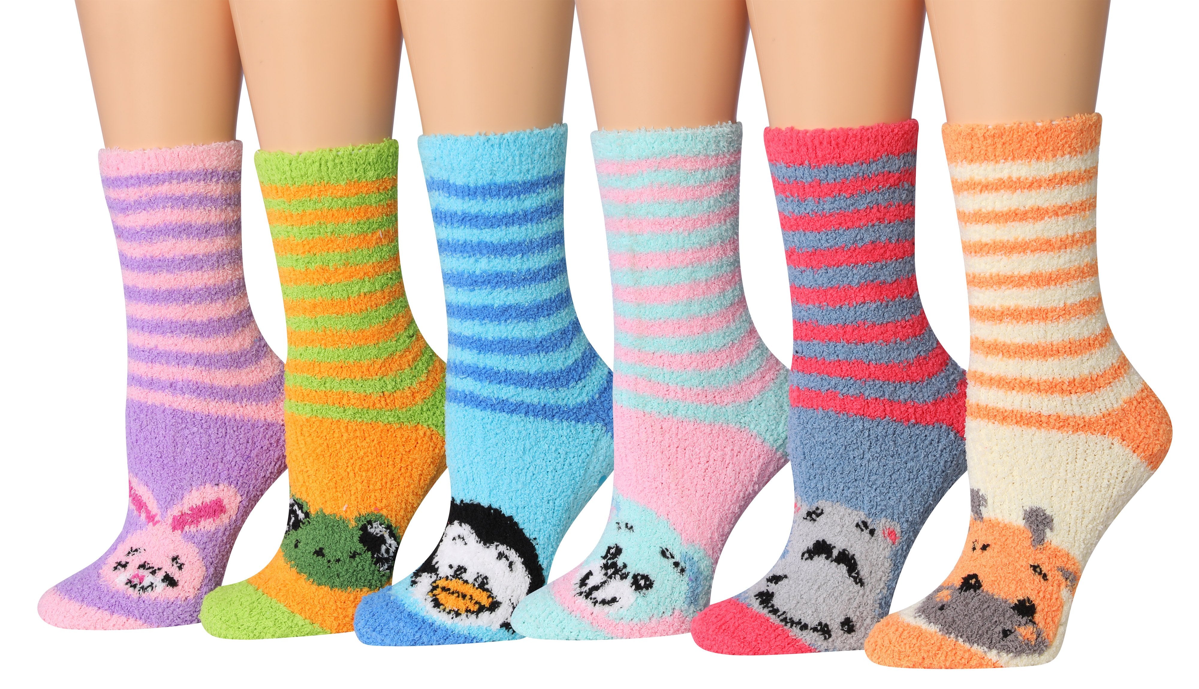 Tipi Toe Women's 6-Pairs Cozy Microfiber Anti-Skid Soft Fuzzy Crew Socks