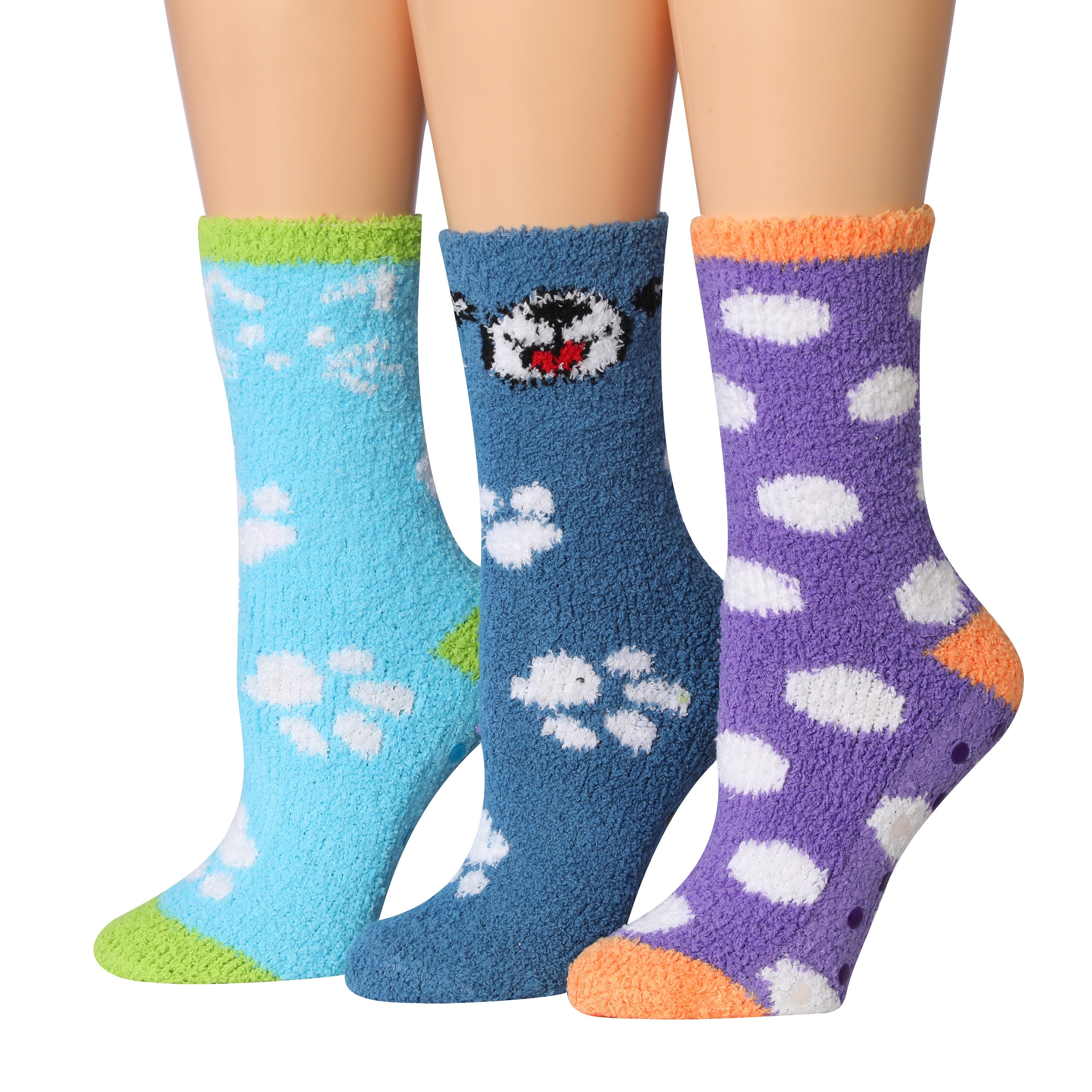 Tipi Toe Women's 3-Pairs Winter Snoflakes Anti-Skid Soft Fuzzy Crew Winter Socks