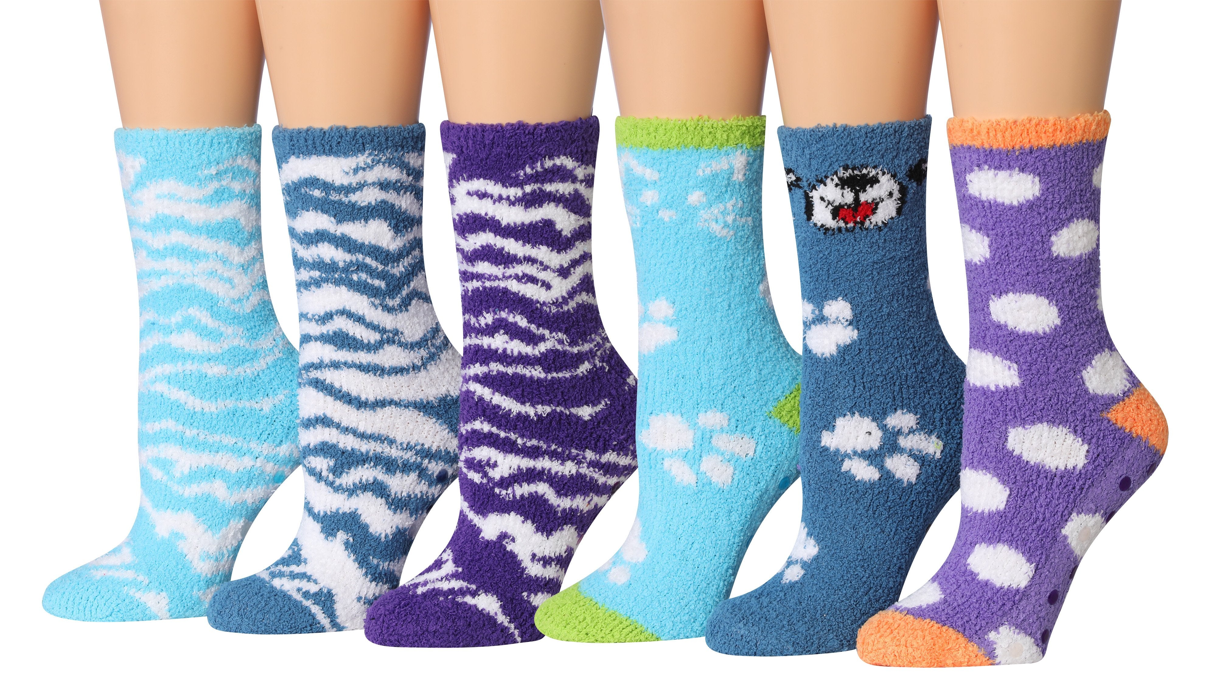 Tipi Toe Women's 6-Pairs Cozy Microfiber Anti-Skid Soft Fuzzy Crew Socks