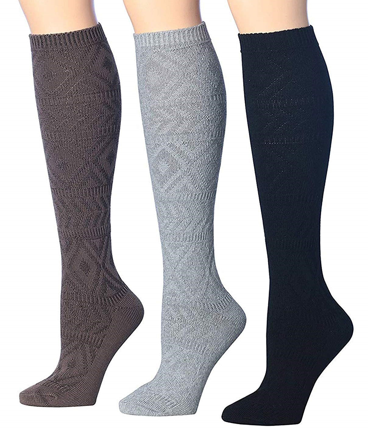 Tipi Toe Women's 3-Pairs Winter Warm Knee High / Over The Knee With Buttons Cotton-Blend Boot Socks