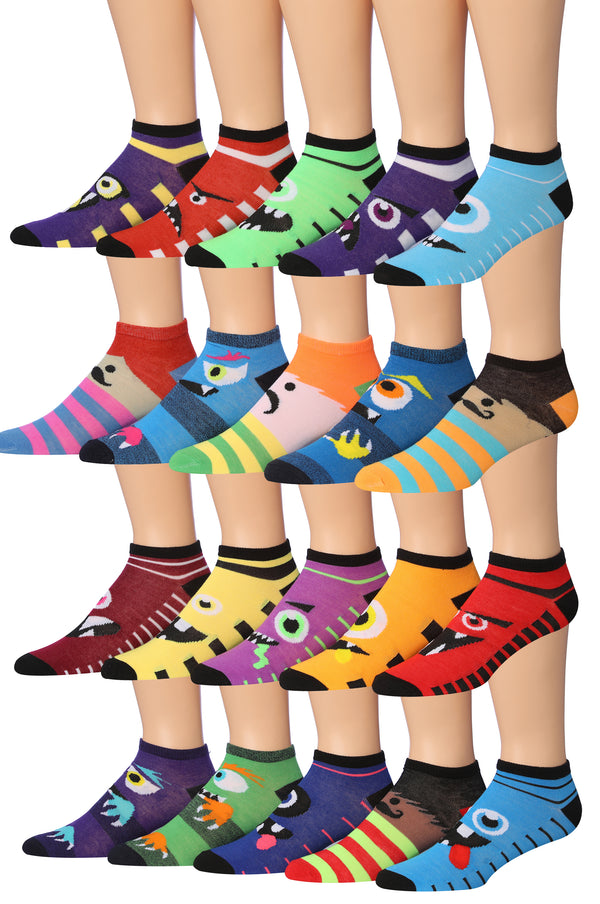 James Fiallo Men's 20 Pairs Classy Extra Lightweight Colorful Patterned Low Cut/No Show Socks