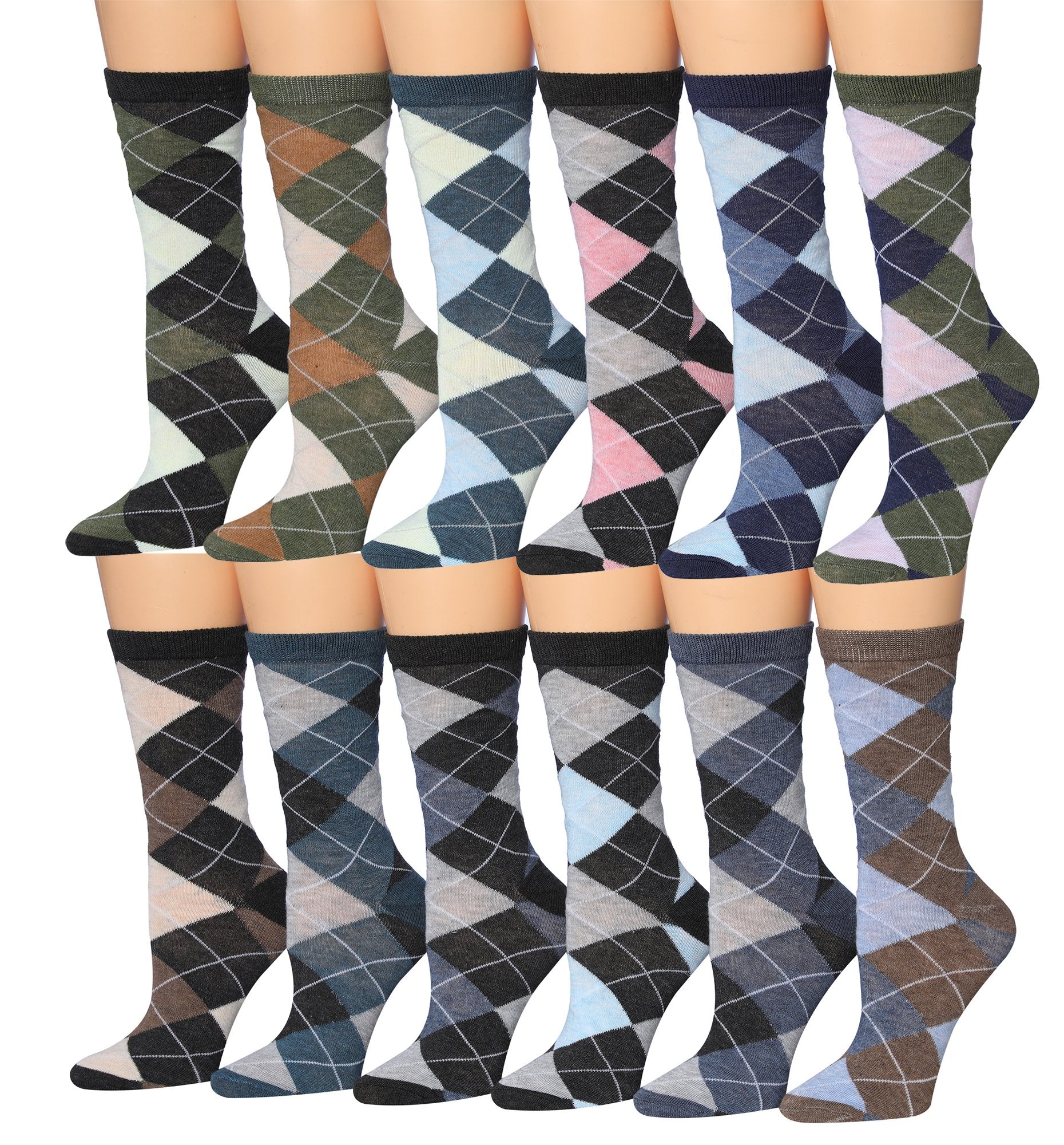 Tipi Toe Women's 12 Pairs Colorful Patterned Crew Socks