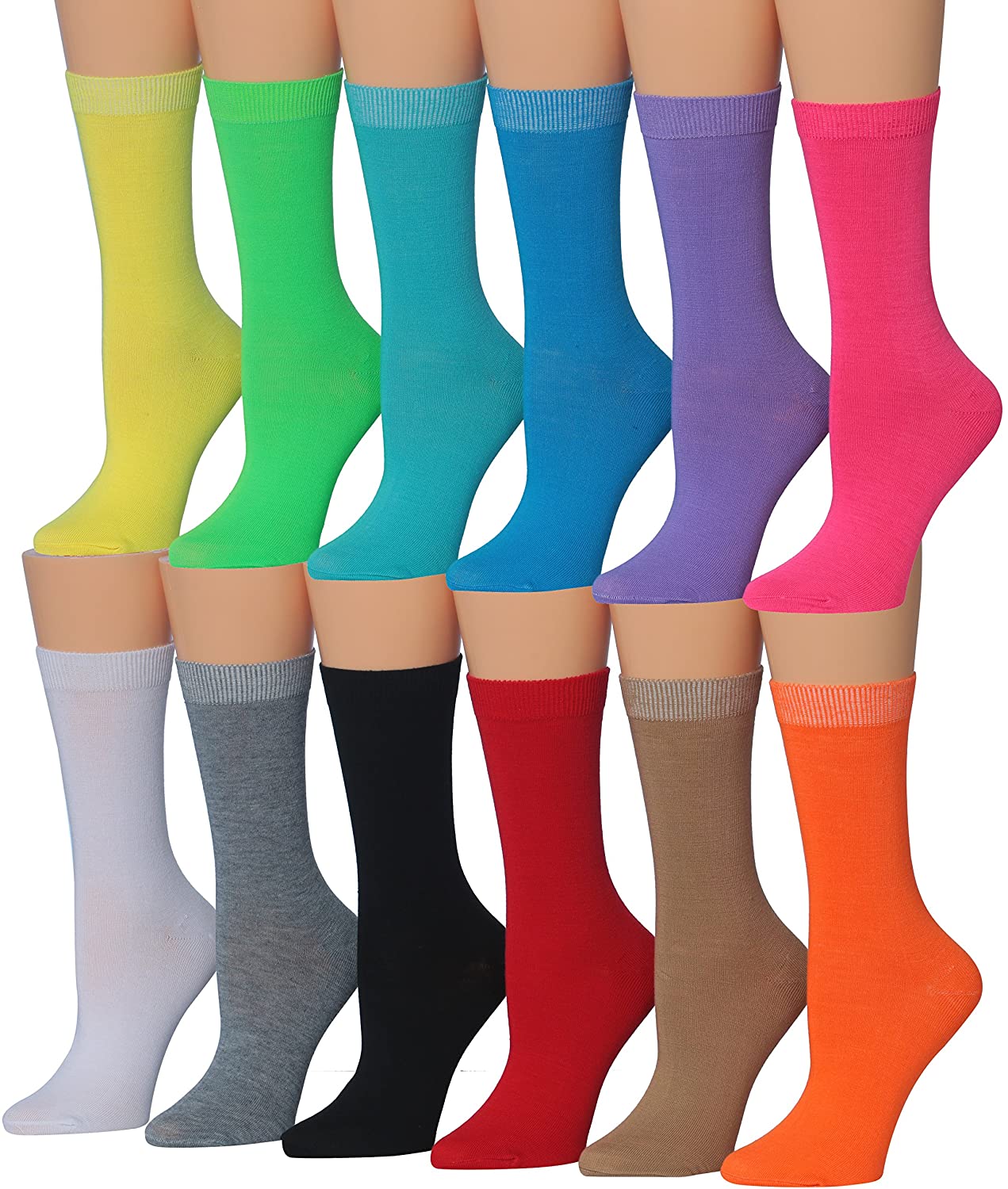 Tipi Toe Women's 12 Pairs Colorful Patterned Crew Socks