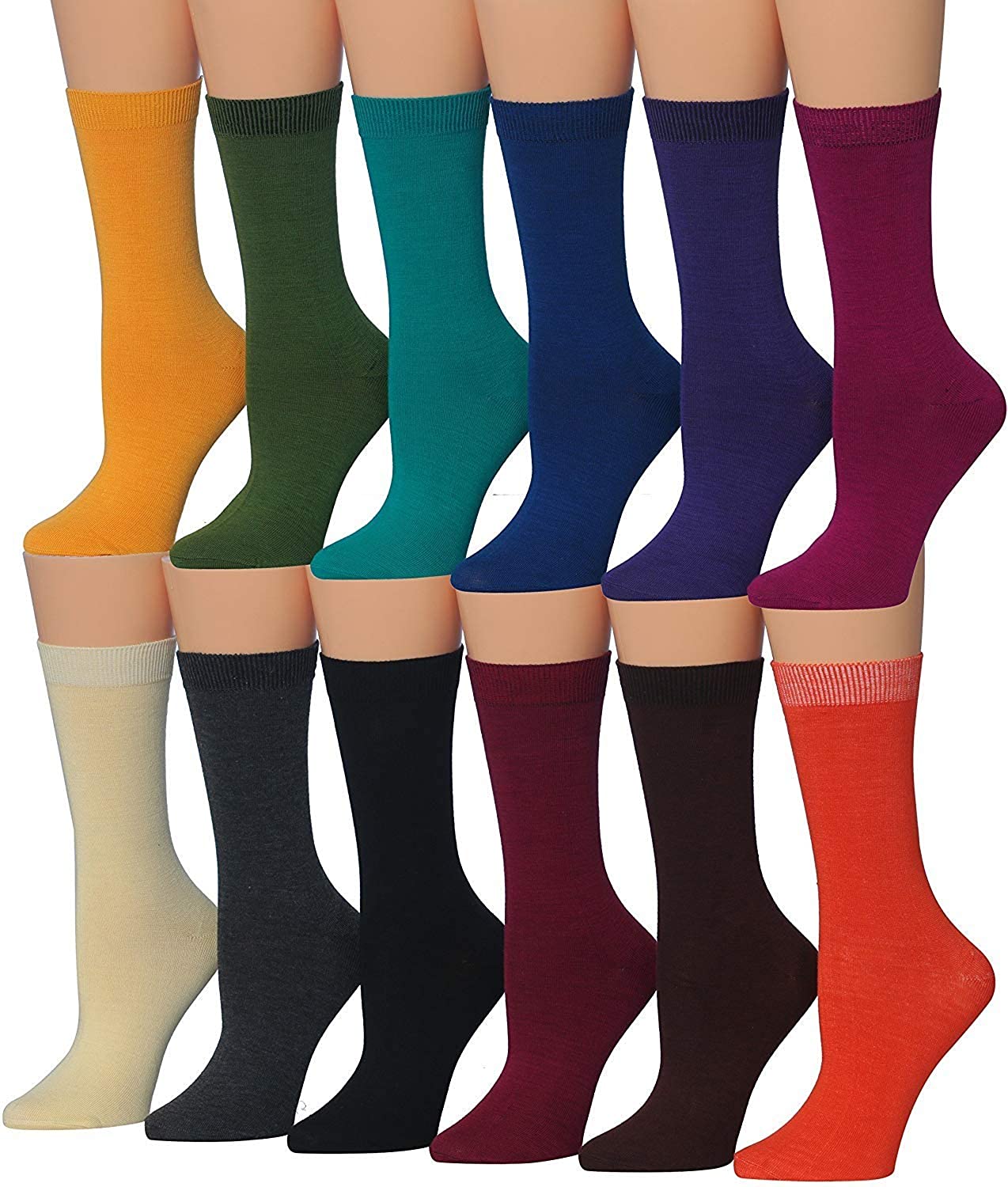 Tipi Toe Women's 12 Pairs Colorful Patterned Crew Socks