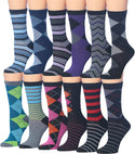 Tipi Toe Women's 12 Pairs Colorful Patterned Crew Socks