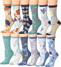 Tipi Toe Women's 12 Pairs Colorful Patterned Crew Socks