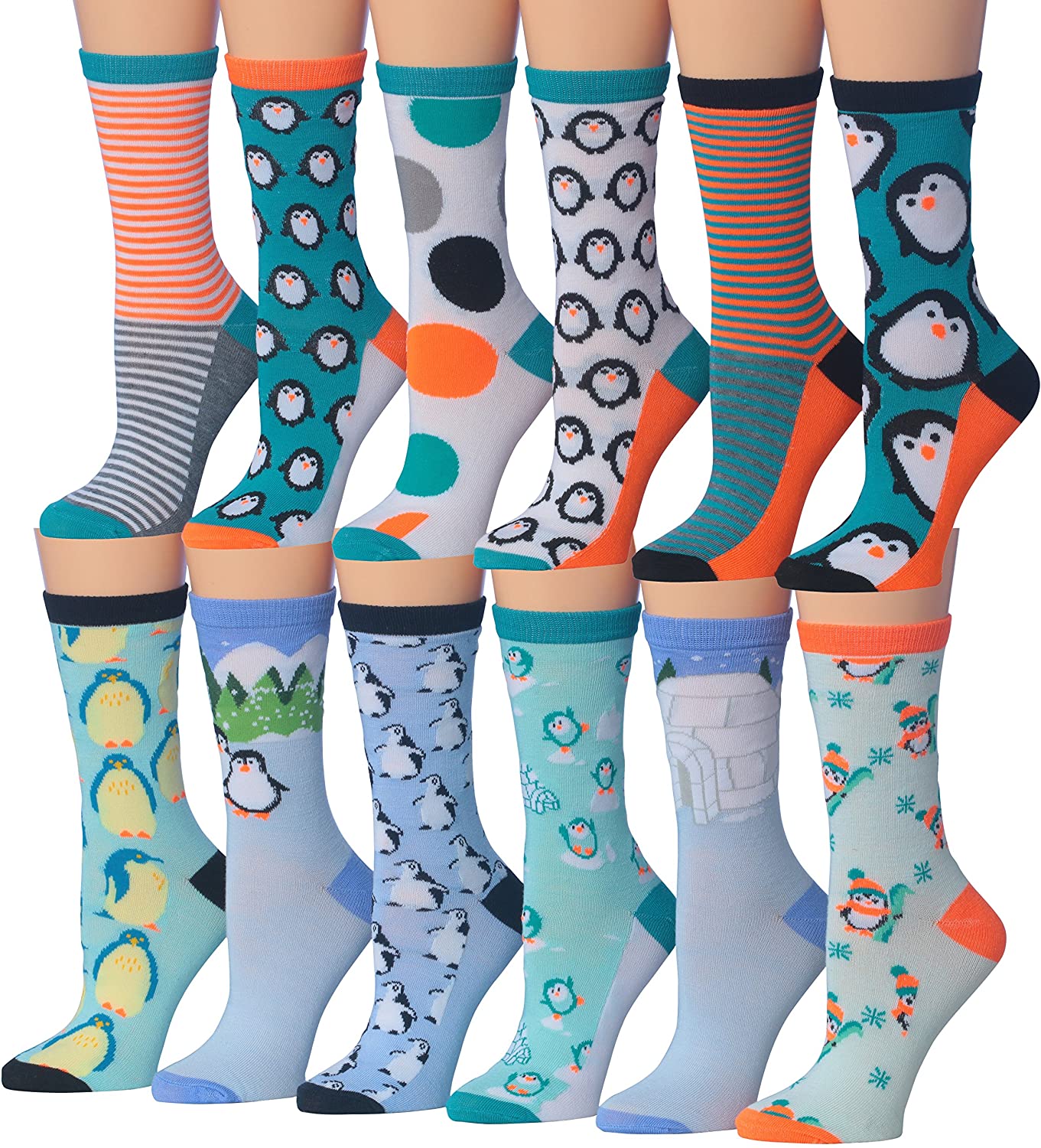 Tipi Toe Women's 12-Pairs Fashion Crew Novelty Cat Socks