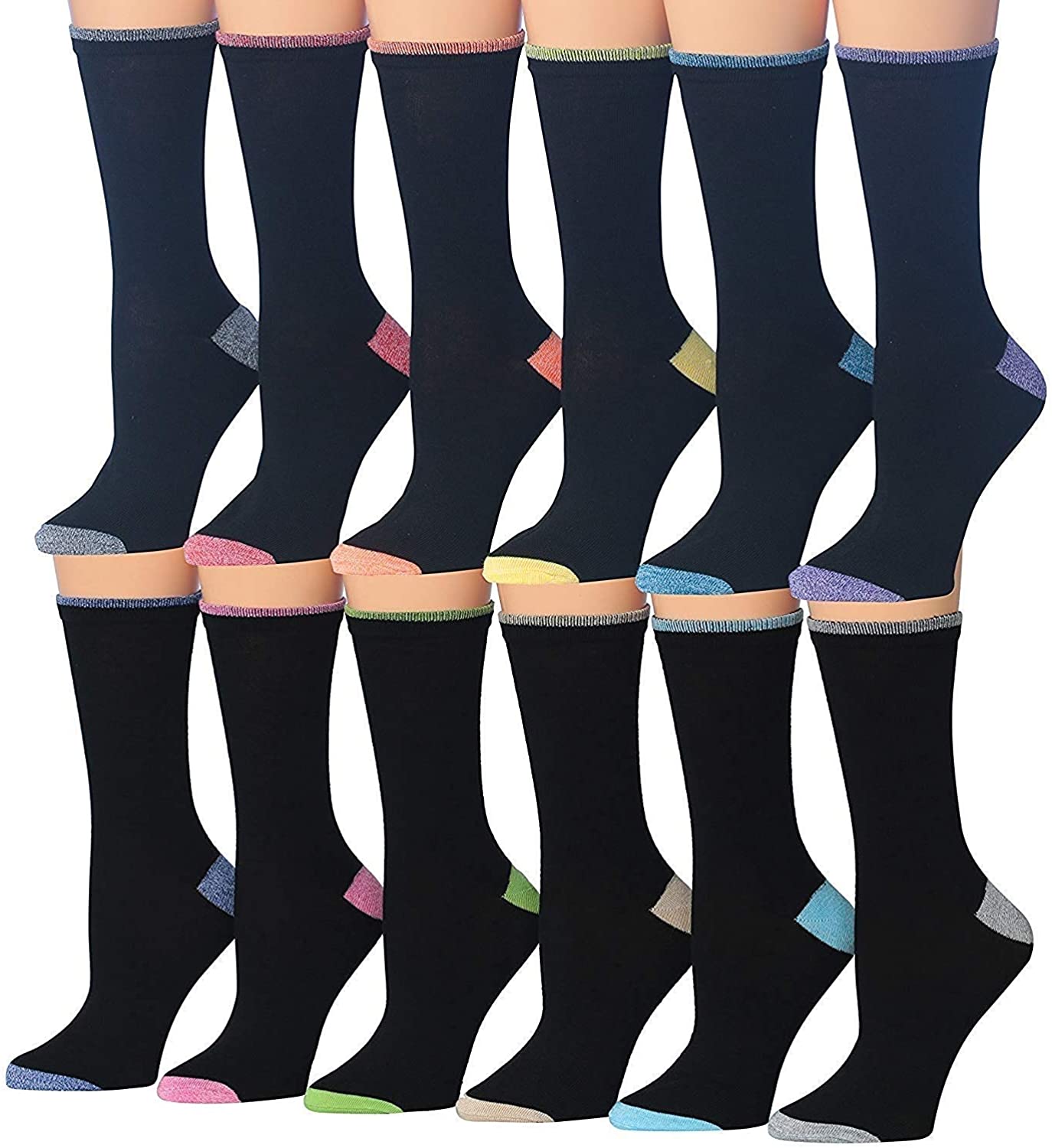 Tipi Toe Women's 12 Pairs Colorful Patterned Crew Socks