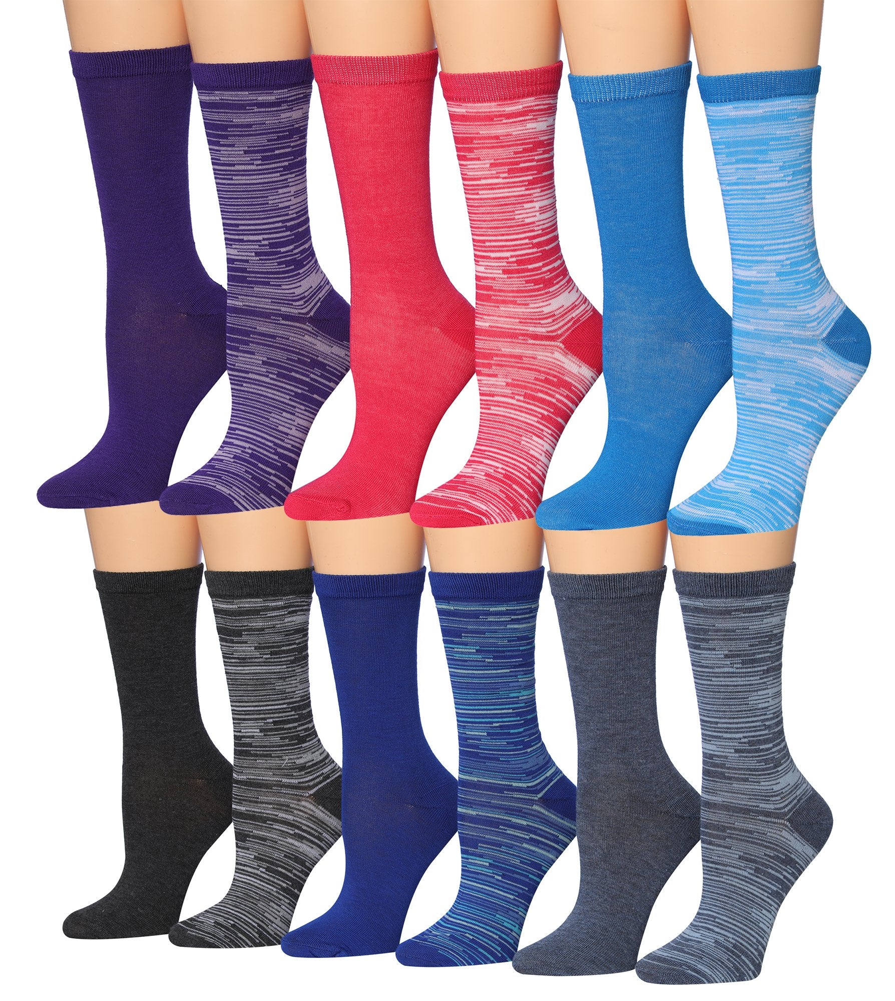 Tipi Toe Women's 12 Pairs Colorful Patterned Crew Socks