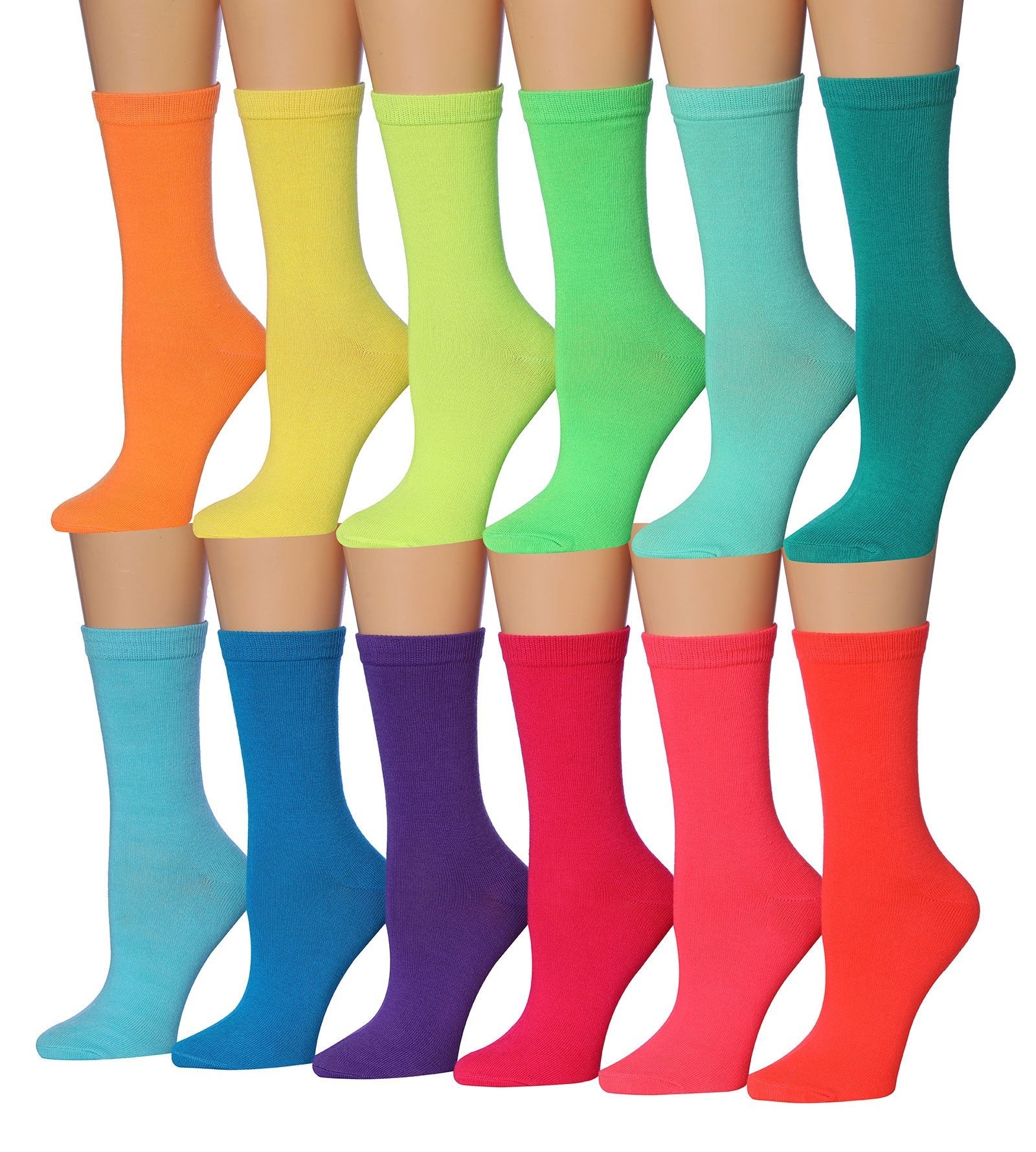 Tipi Toe Women's 12 Pairs Colorful Patterned Crew Socks