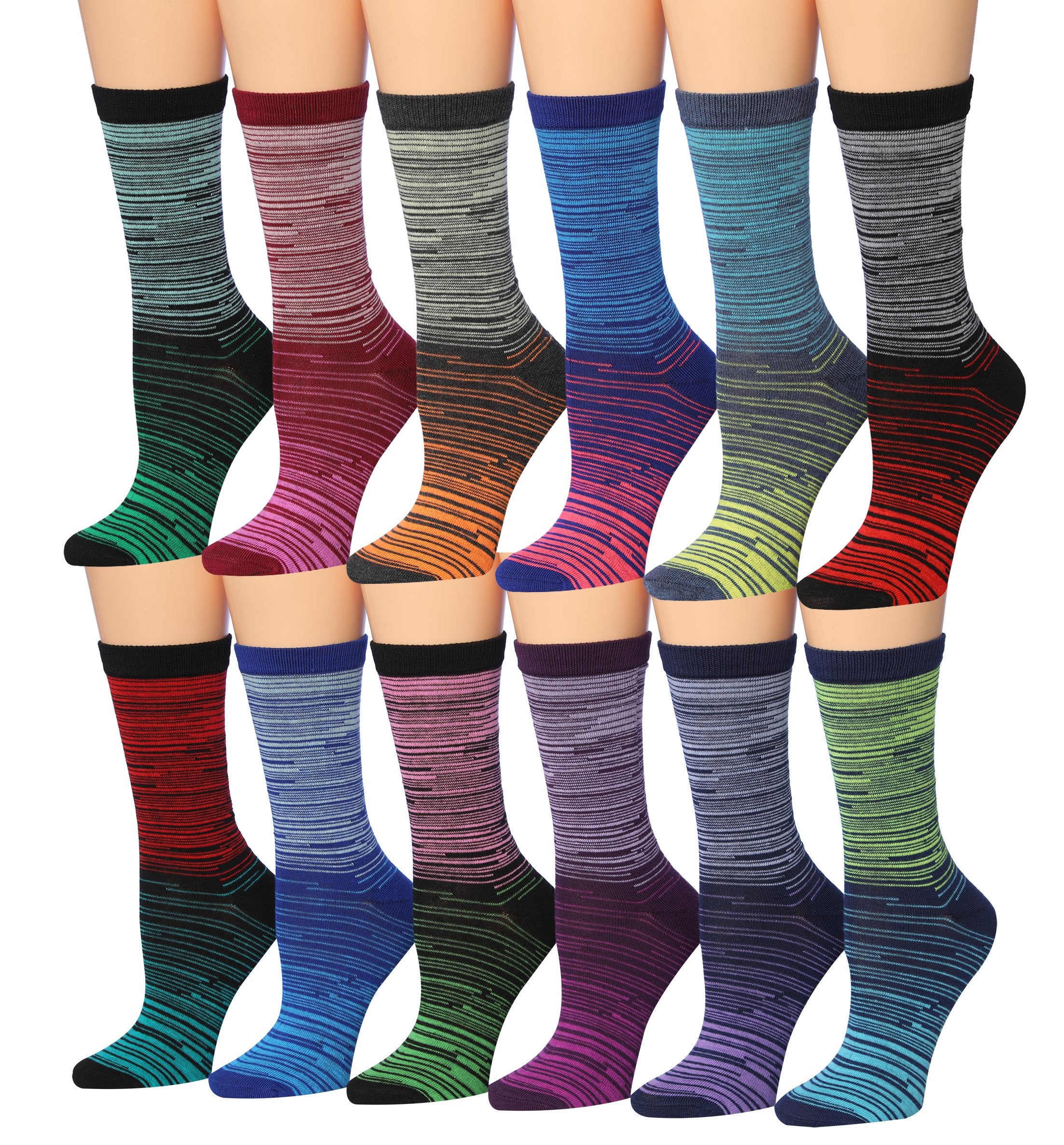 Tipi Toe Women's 12 Pairs Colorful Patterned Crew Socks