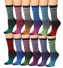 Tipi Toe Women's 12 Pairs Colorful Patterned Crew Socks