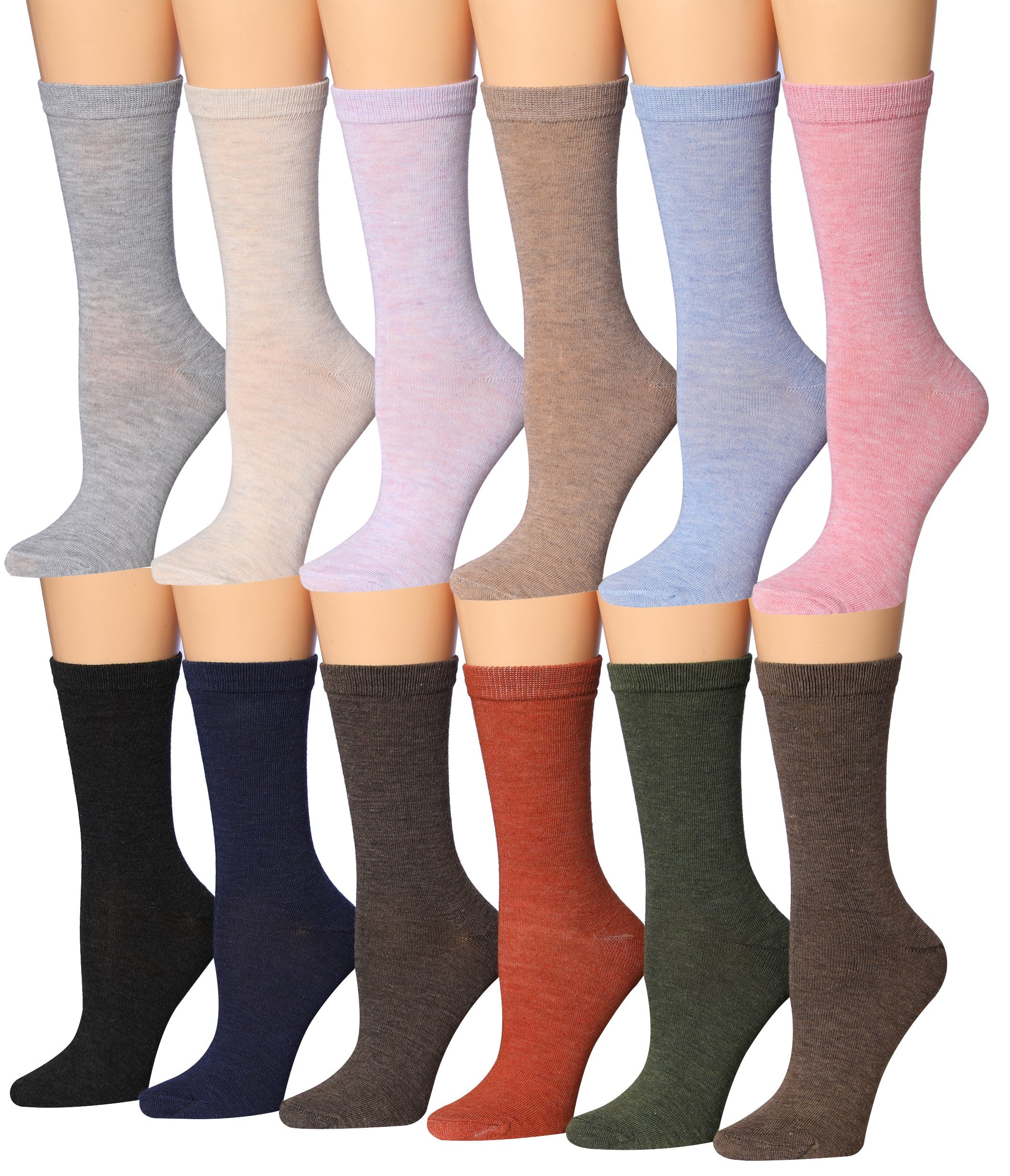 Tipi Toe Women's 12 Pairs Colorful Patterned Crew Socks