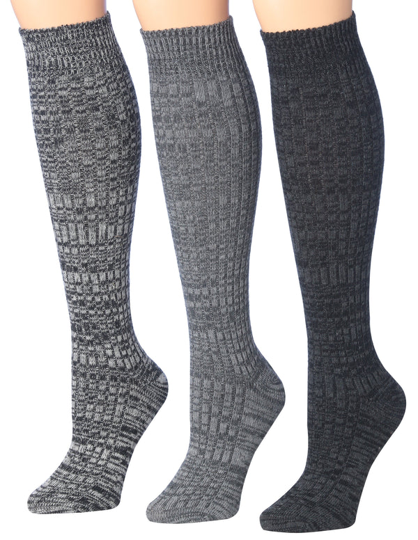 Tipi Toe Women's 3 Pairs Ragg Marled Ribbed over the calf/knee high Wool-Blend Boot Socks
