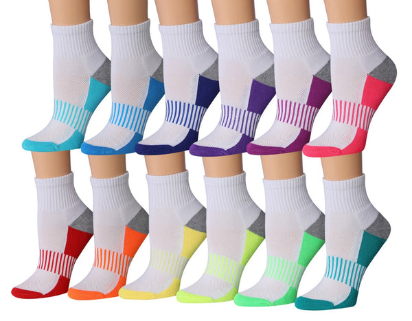 Tipi Toe Women's 12-Pairs Running & Athletic Sports Performance Ankle/Quarter Socks