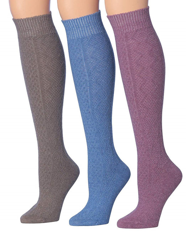 Tipi Toe Women's 3 Pairs Ragg Marled Ribbed over the calf/knee high Wool-Blend Boot Socks