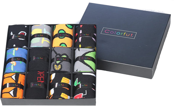 Colorfut Men's 12 Pairs Soft Cotton Blend Colorful Funky Gift Box Dress Socks