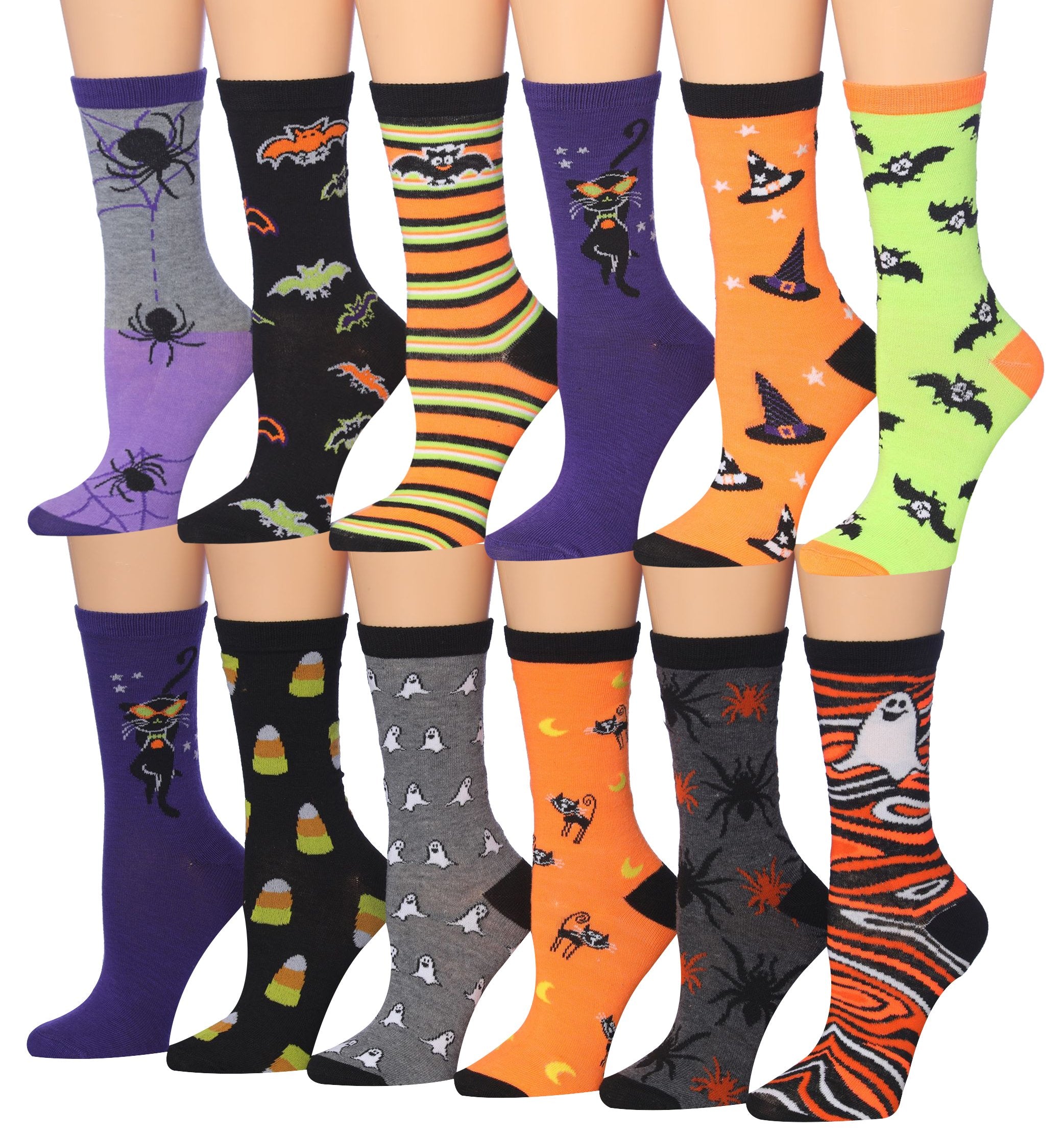 Tipi Toe Women's 12 Pairs Colorful Patterned Crew Socks